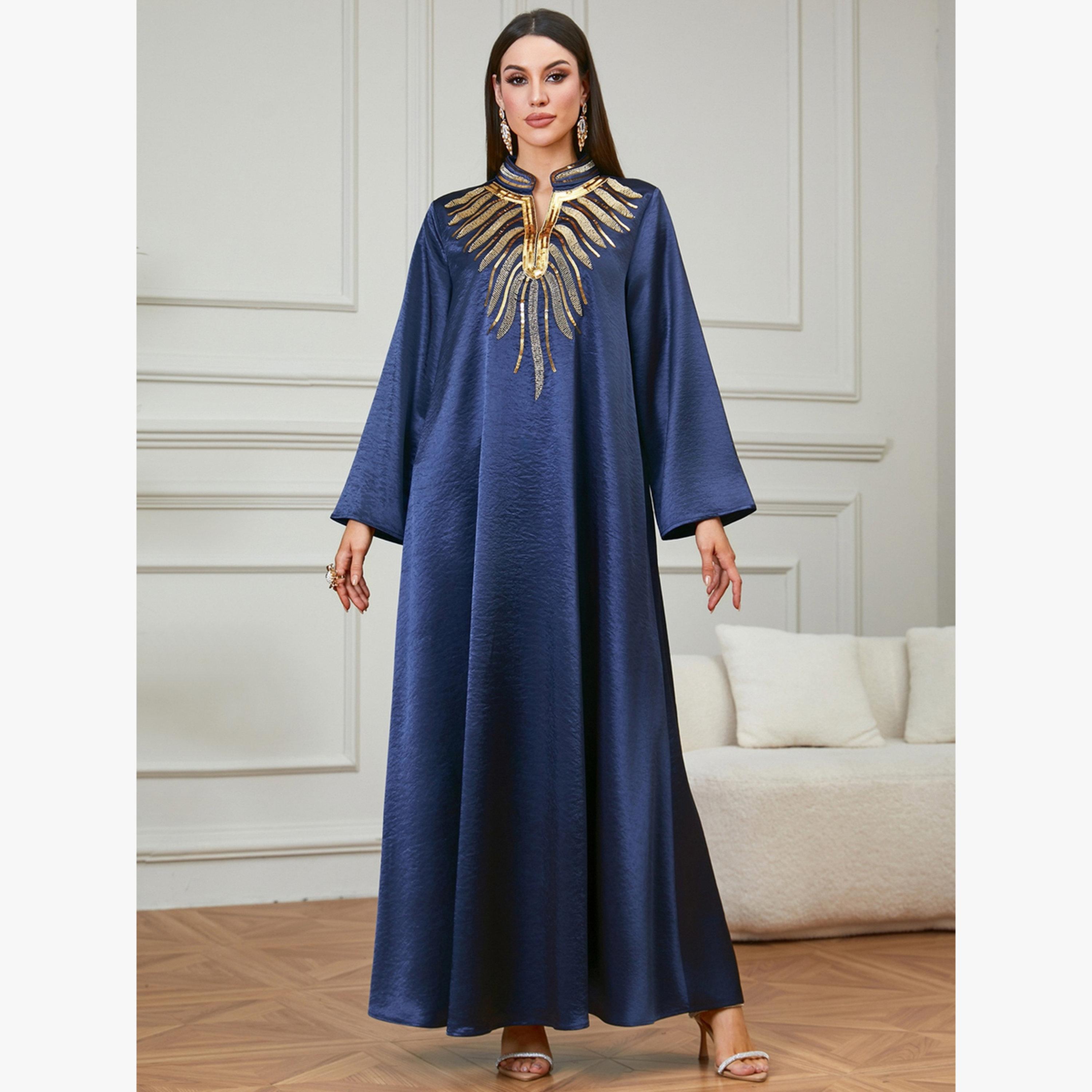 Take Two Navy Blue Embroidered Yoke Jalabiya-women-arabicclothing-jalabiyas-image-1