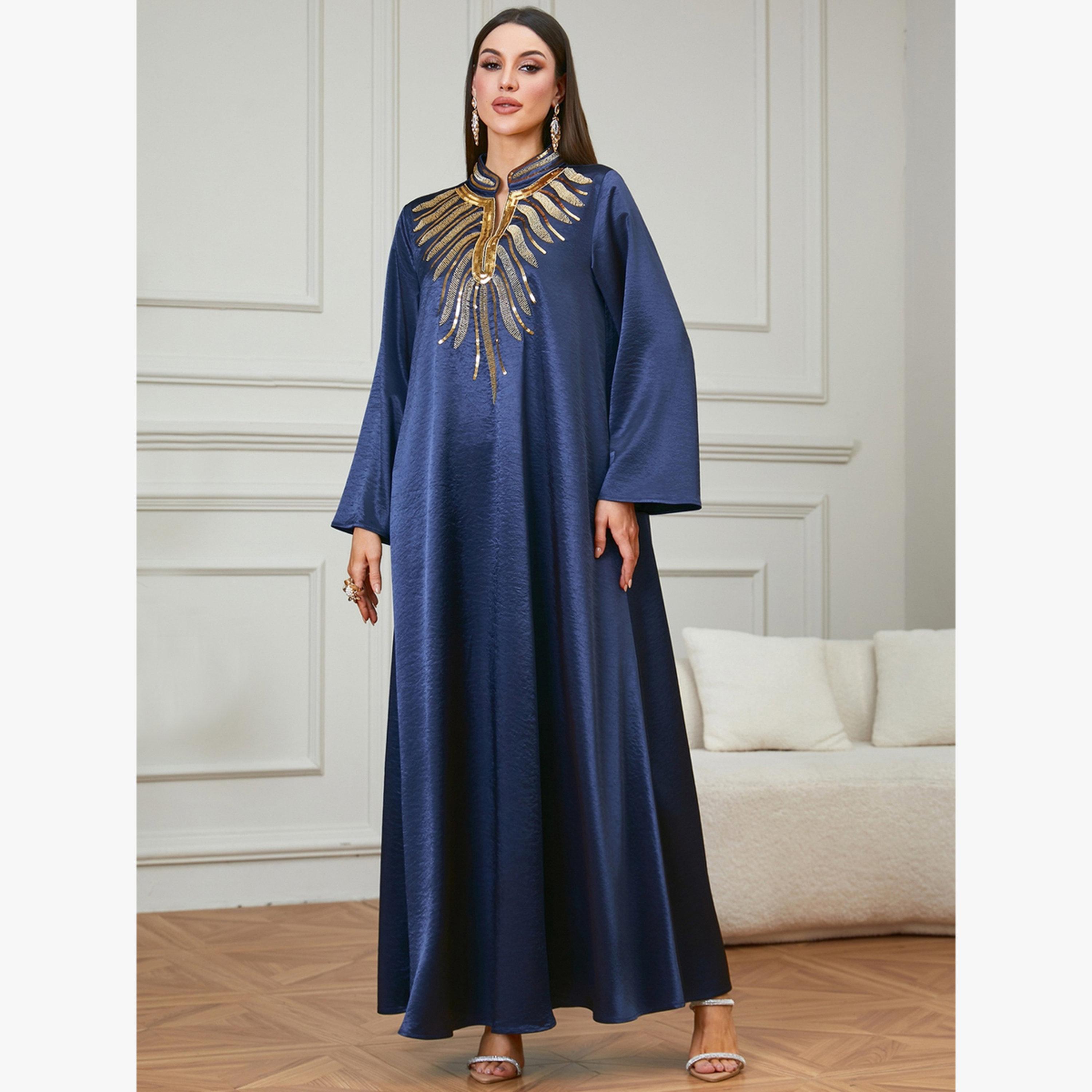 Take Two Navy Blue Embroidered Yoke Jalabiya-women-arabicclothing-jalabiyas-image-2
