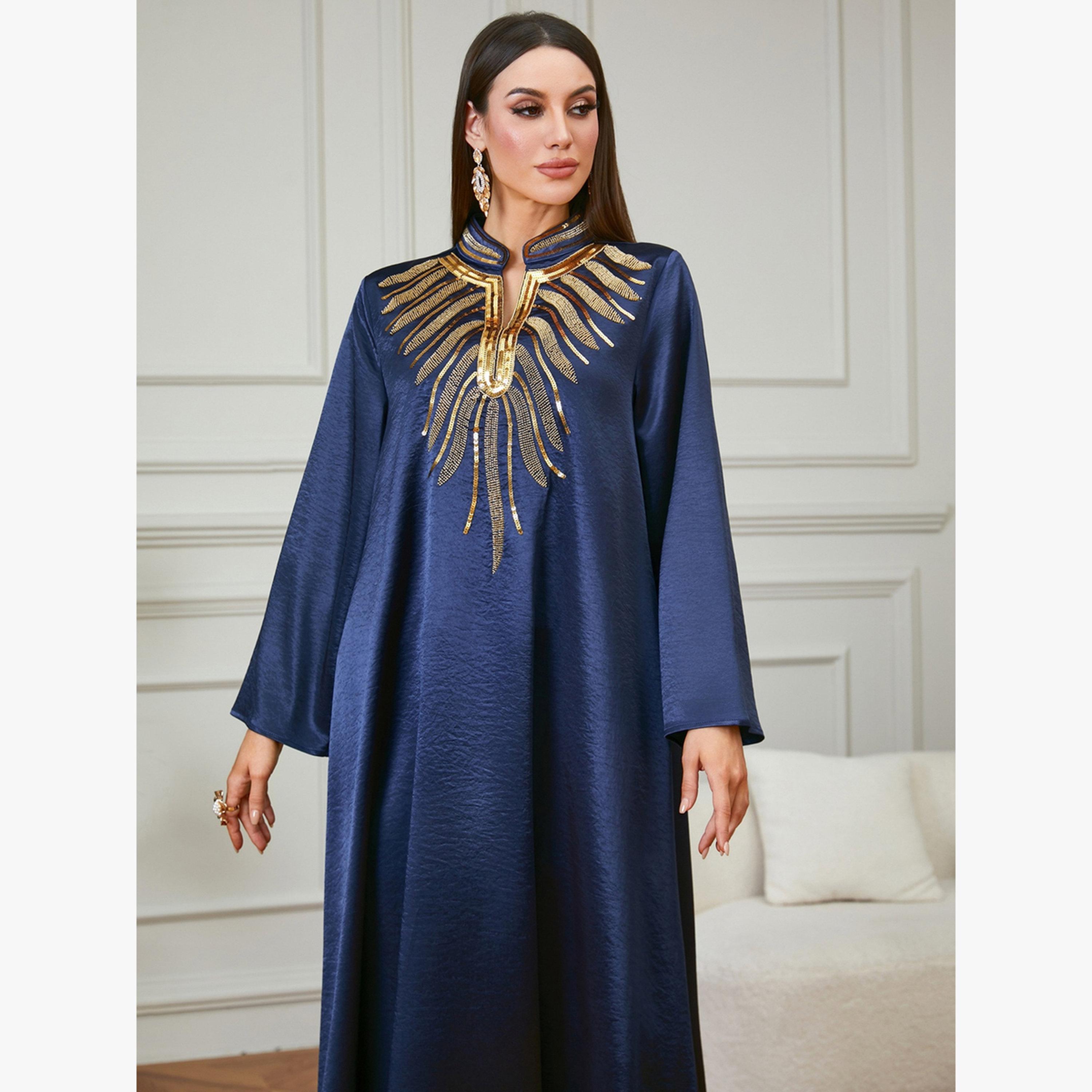 Take Two Navy Blue Embroidered Yoke Jalabiya-women-arabicclothing-jalabiyas-image-3