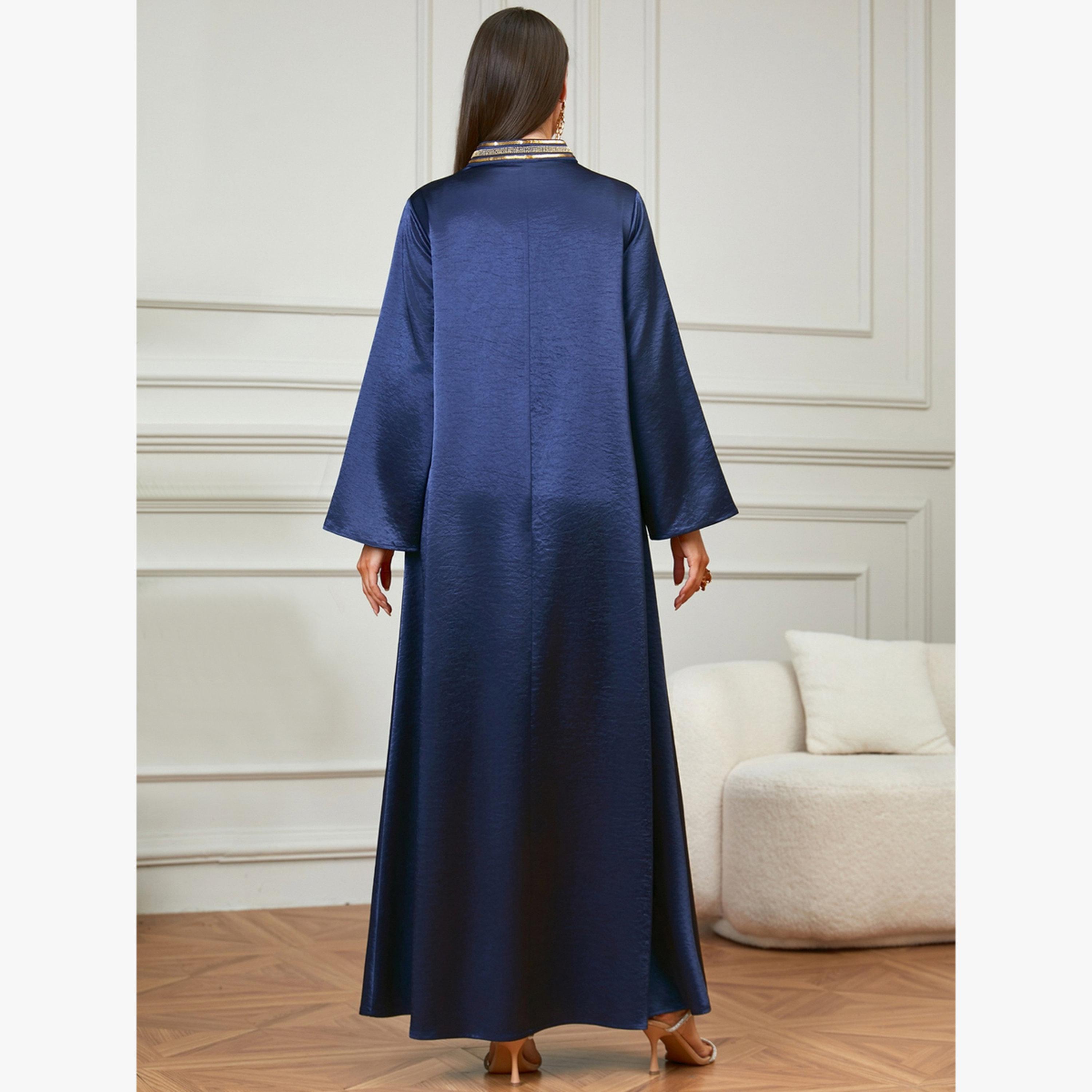 Take Two Navy Blue Embroidered Yoke Jalabiya-women-arabicclothing-jalabiyas-image-4