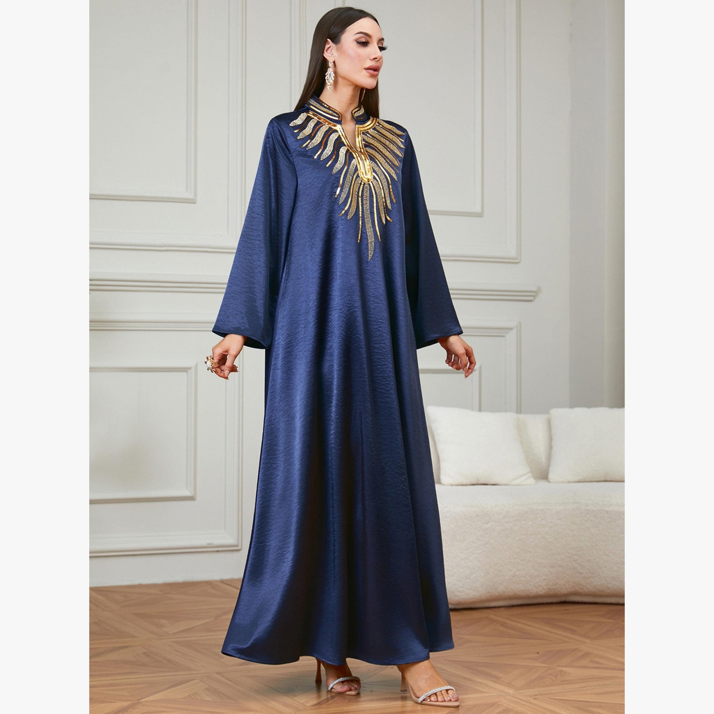 Take Two Navy Blue Embroidered Yoke Jalabiya-women-arabicclothing-jalabiyas-image-5