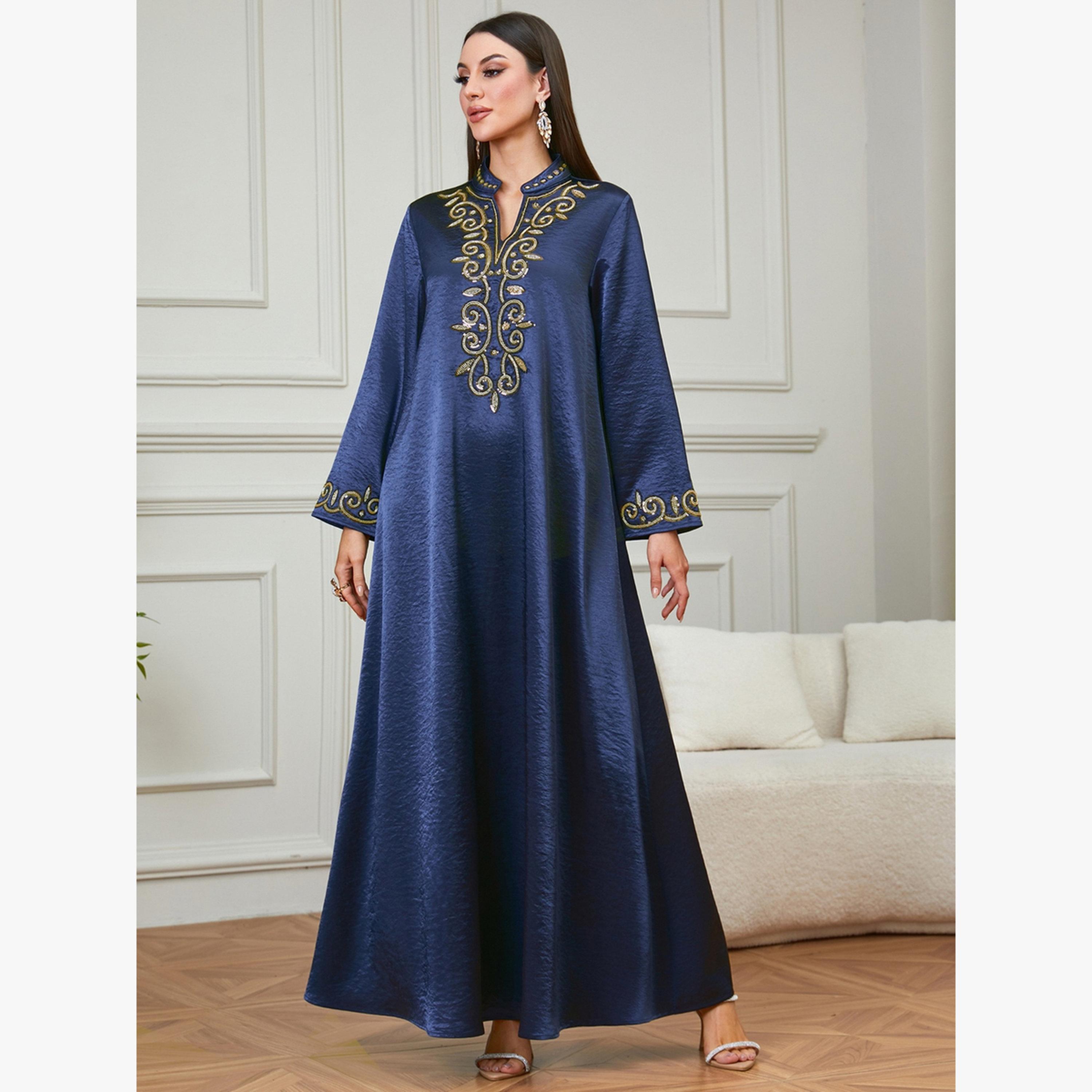 Take Two Navy Blue Embroidered Jalabiya-women-arabicclothing-jalabiyas-image-1