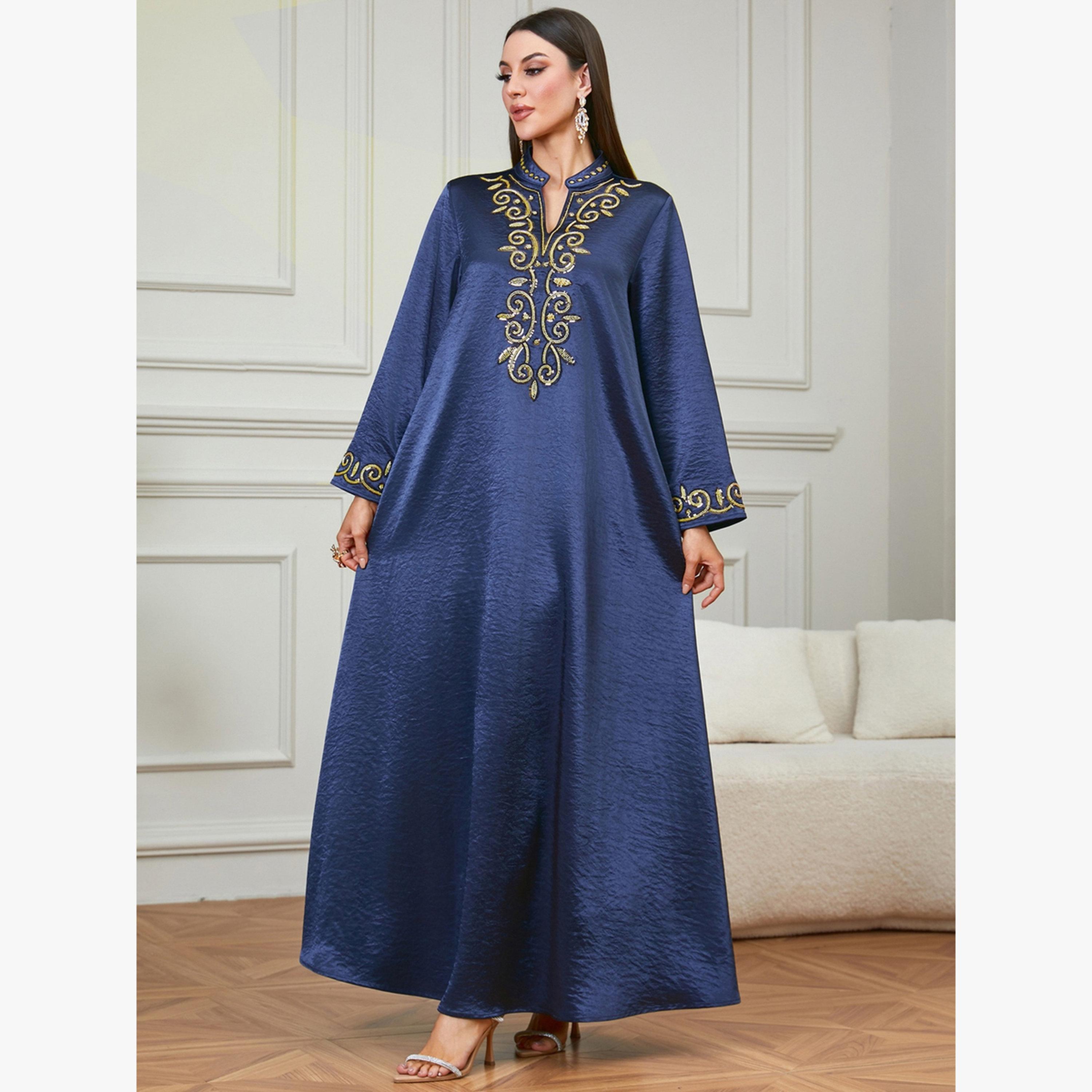 Take Two Navy Blue Embroidered Jalabiya-women-arabicclothing-jalabiyas-image-2