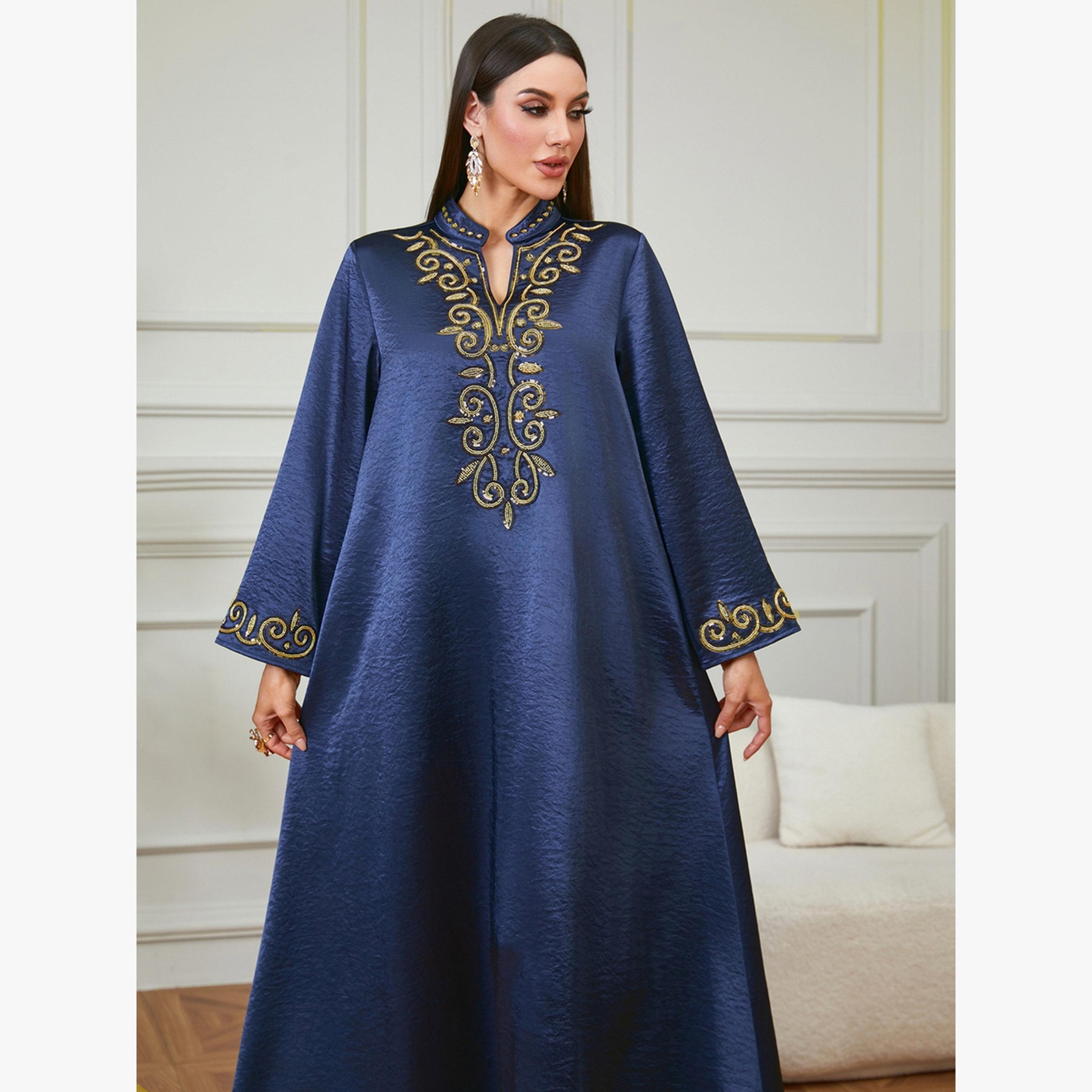 Take Two Navy Blue Embroidered Jalabiya-women-arabicclothing-jalabiyas-image-3
