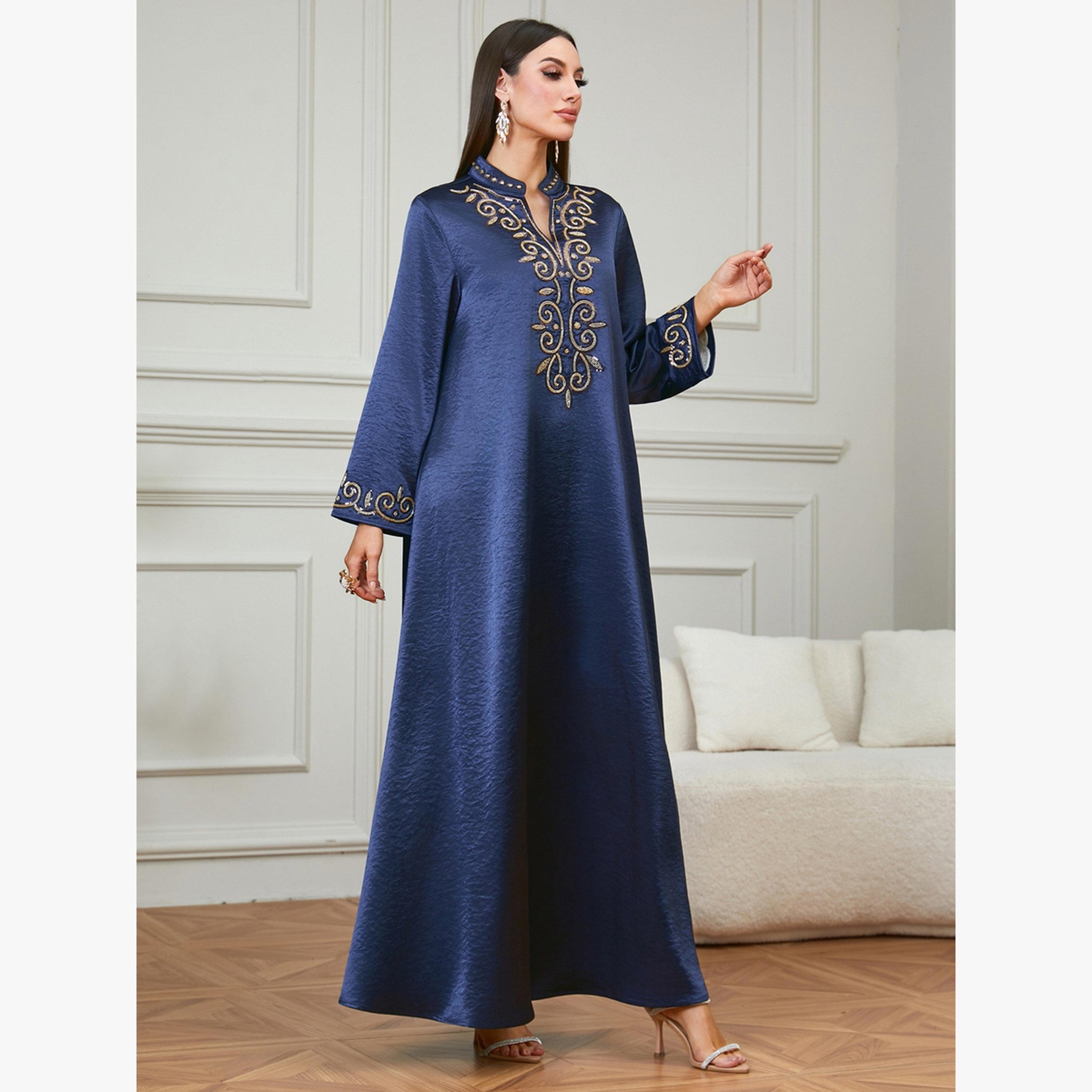 Take Two Navy Blue Embroidered Jalabiya-women-arabicclothing-jalabiyas-image-5