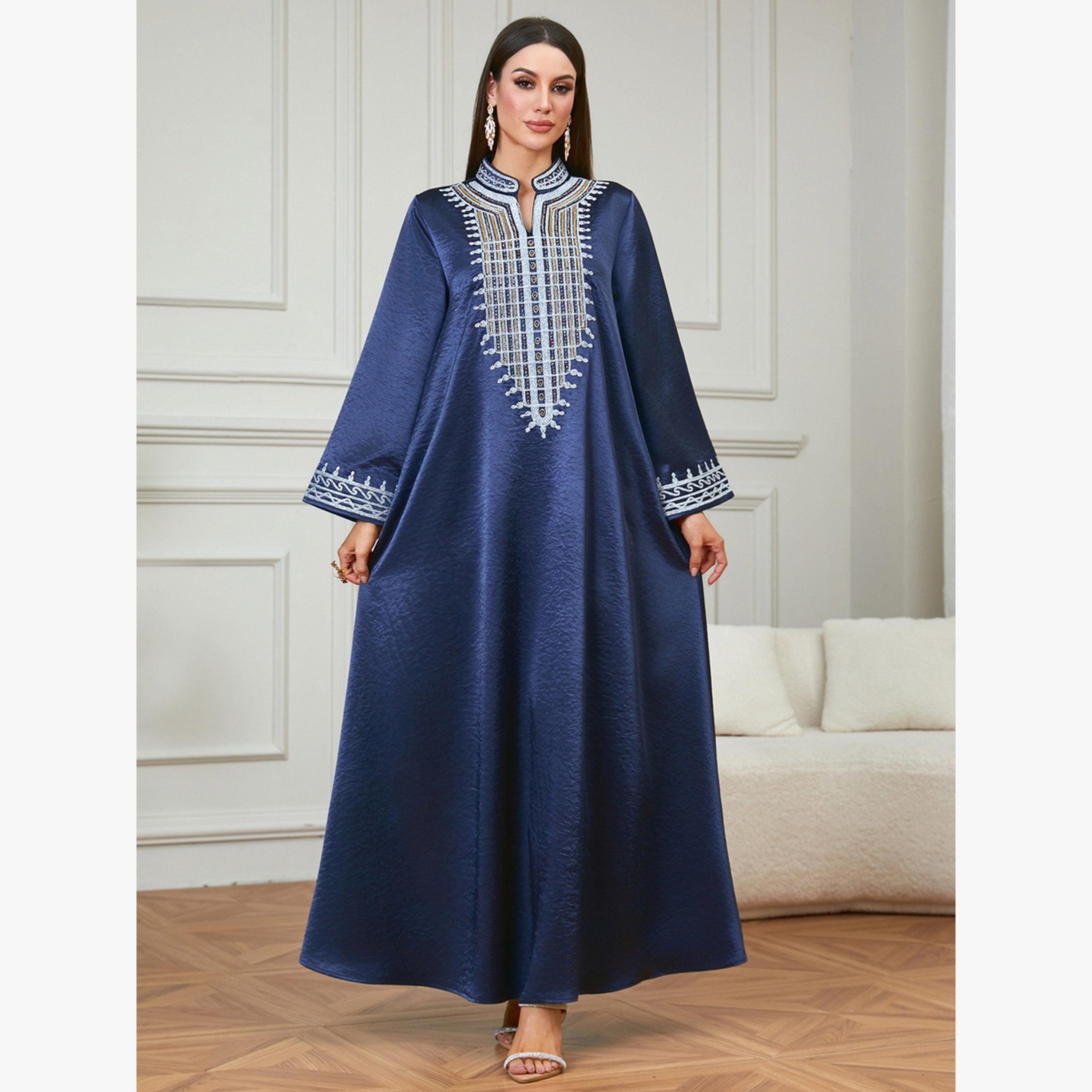 Take Two Navy Blue Embroidered Long Sleeves Jalabiya-women-arabicclothing-jalabiyas-image-2