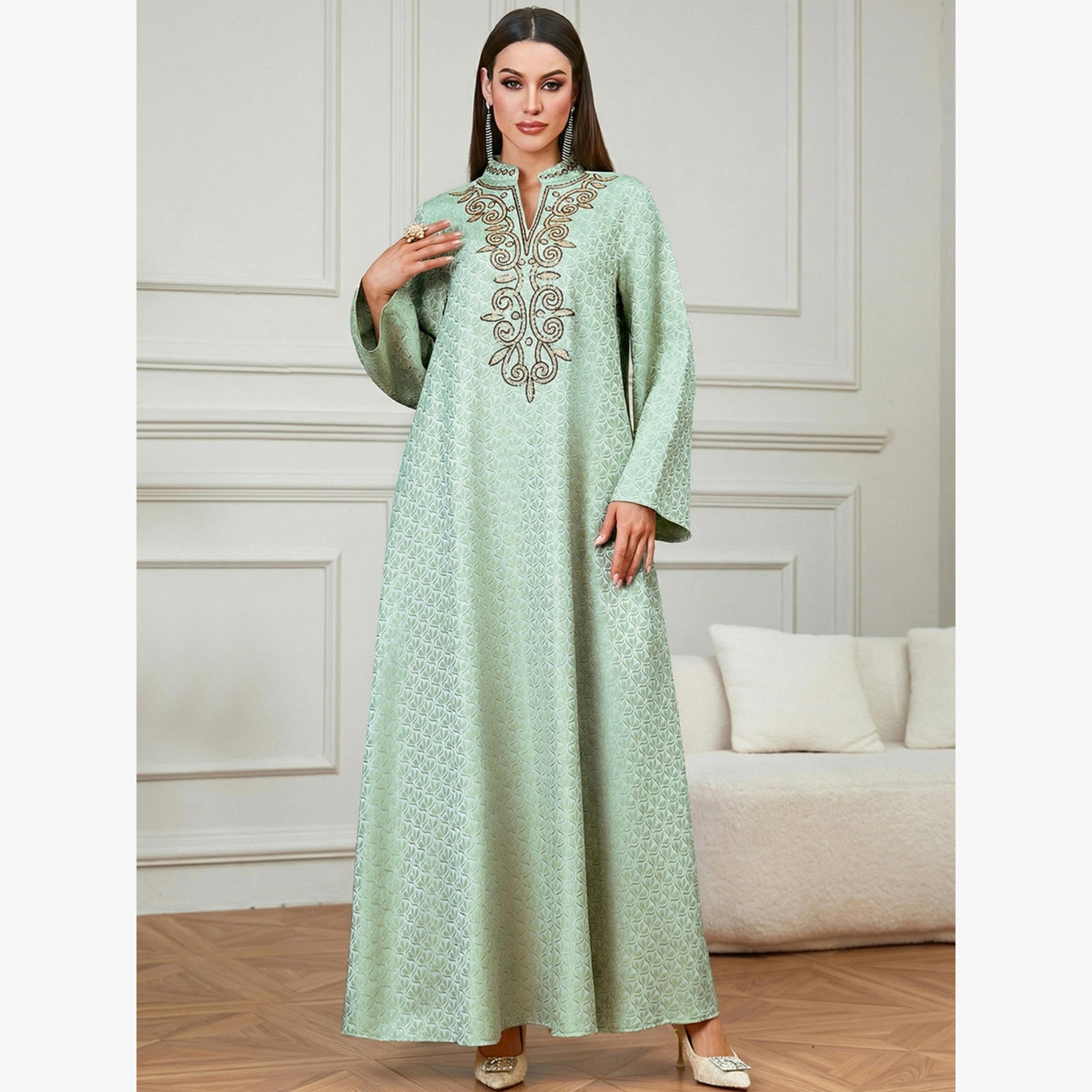 Take Two Green Embroidered Pattern Jalabiya-women-arabicclothing-jalabiyas-image-1