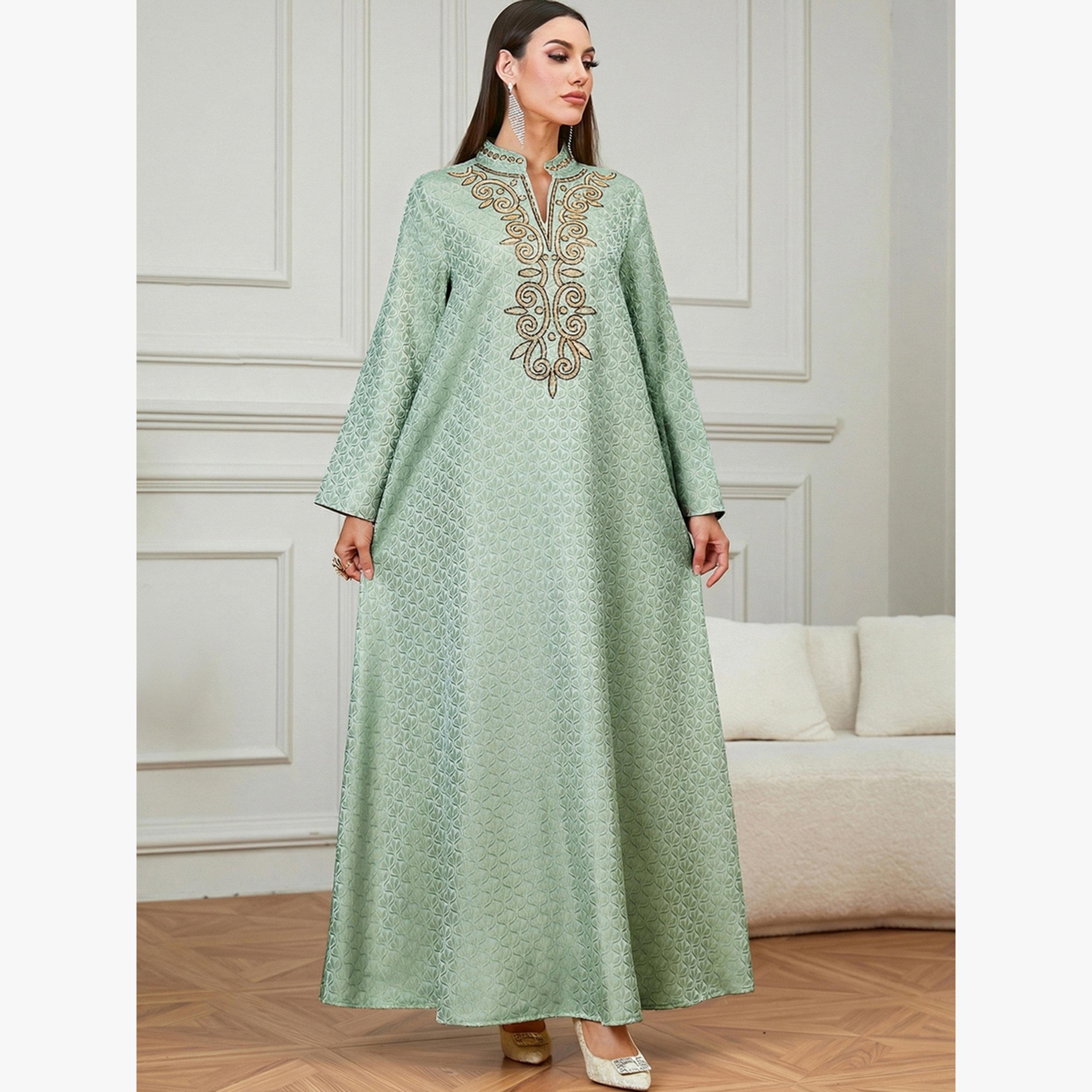 Take Two Green Embroidered Pattern Jalabiya-women-arabicclothing-jalabiyas-image-2
