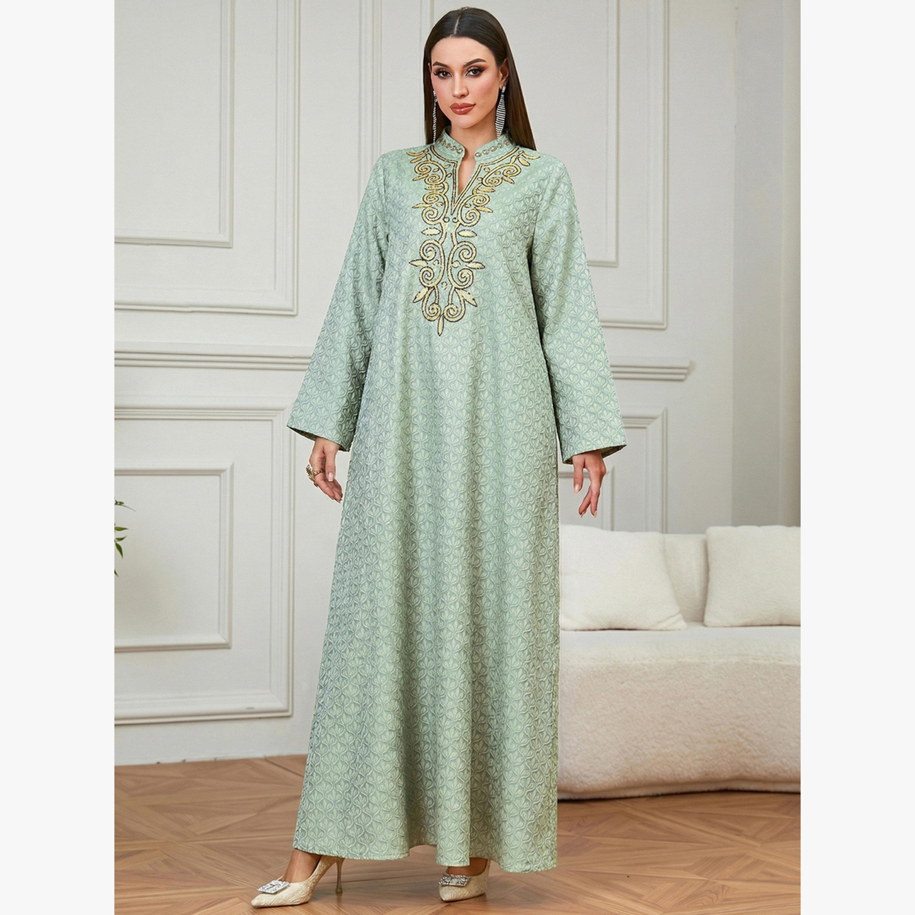 Take Two Green Embroidered Pattern Jalabiya-women-arabicclothing-jalabiyas-image-4