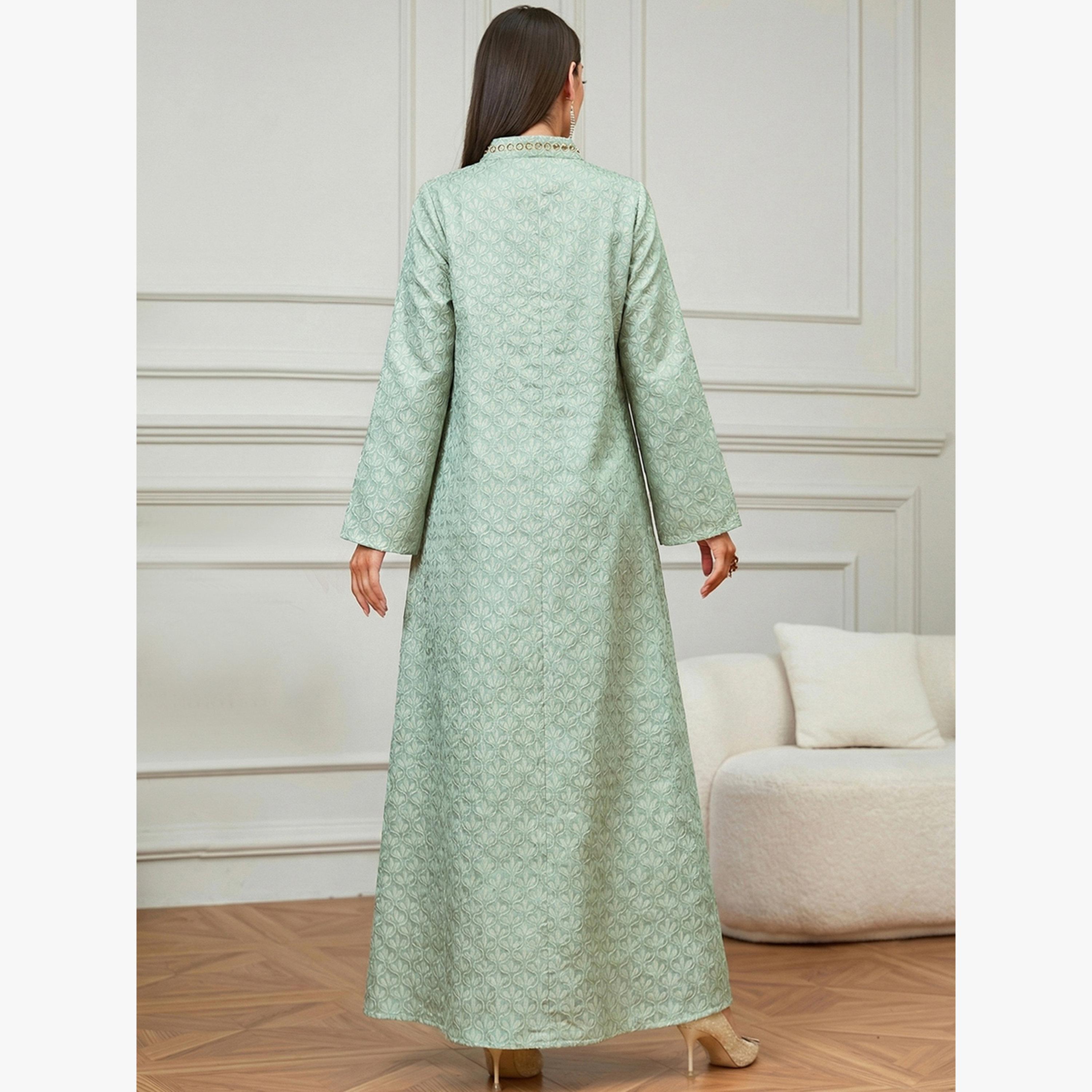 Take Two Green Embroidered Pattern Jalabiya-women-arabicclothing-jalabiyas-image-5