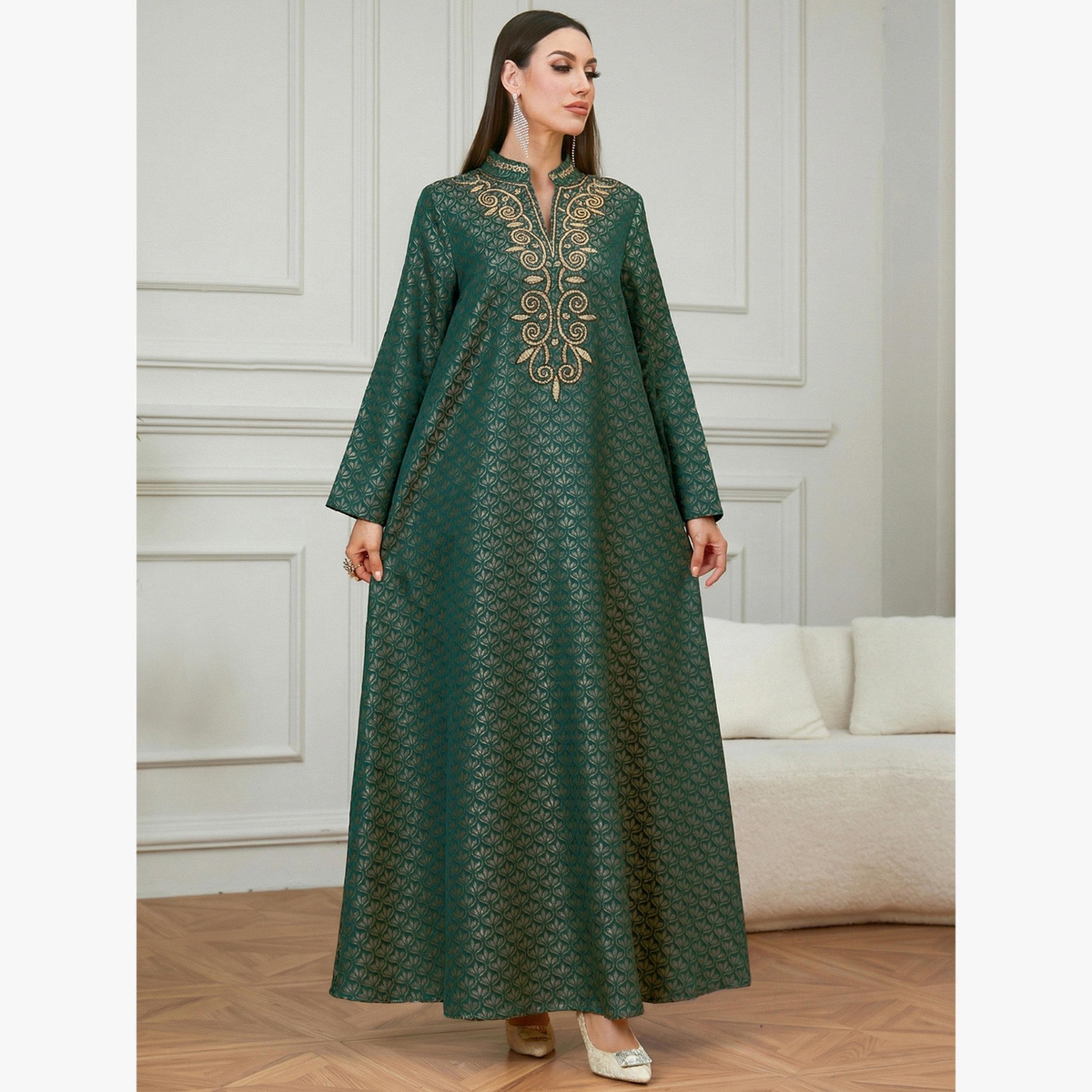 Take Two Dark Green Embroidered Pattern Jalabiya-women-arabicclothing-jalabiyas-image-2