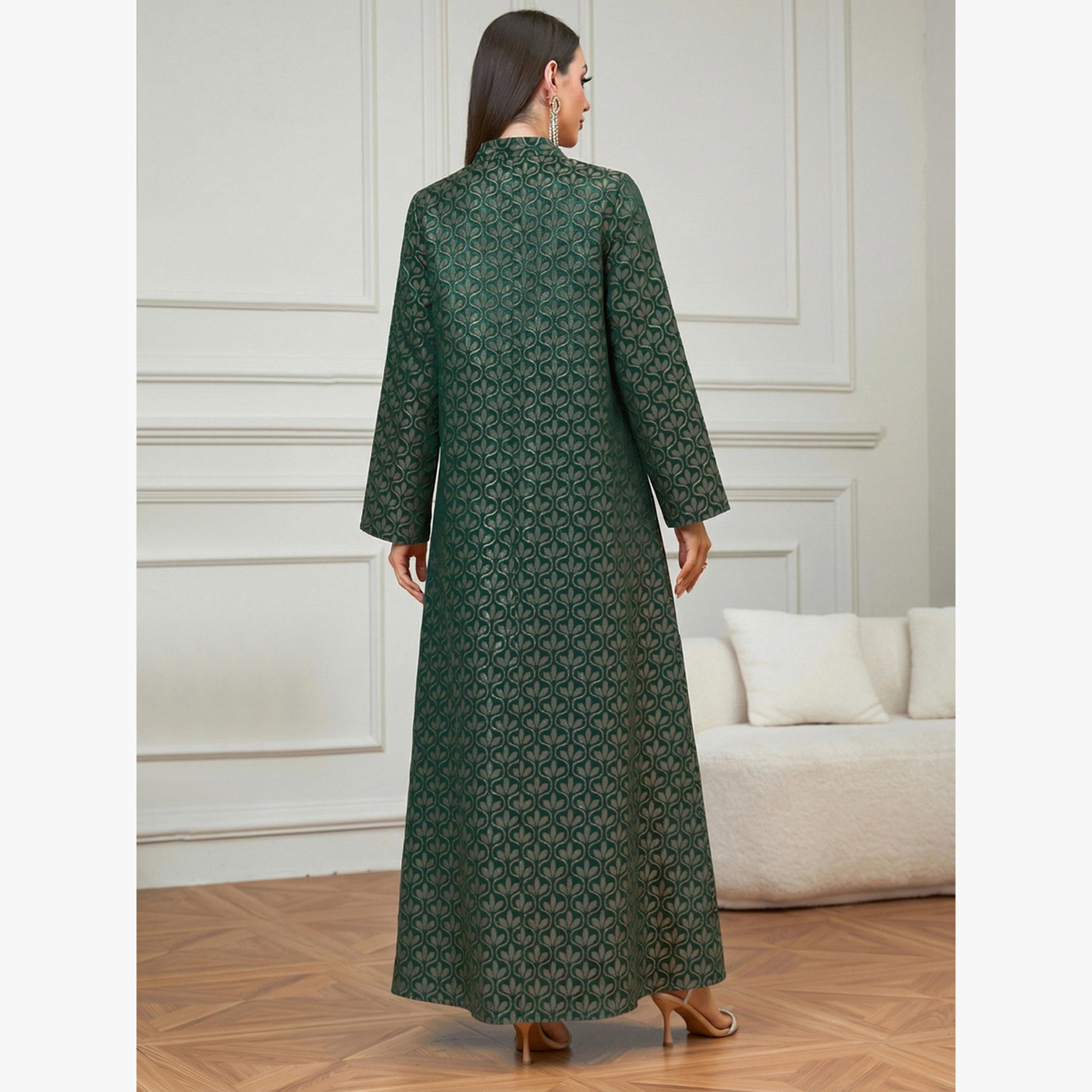 Take Two Dark Green Embroidered Pattern Jalabiya-women-arabicclothing-jalabiyas-image-5