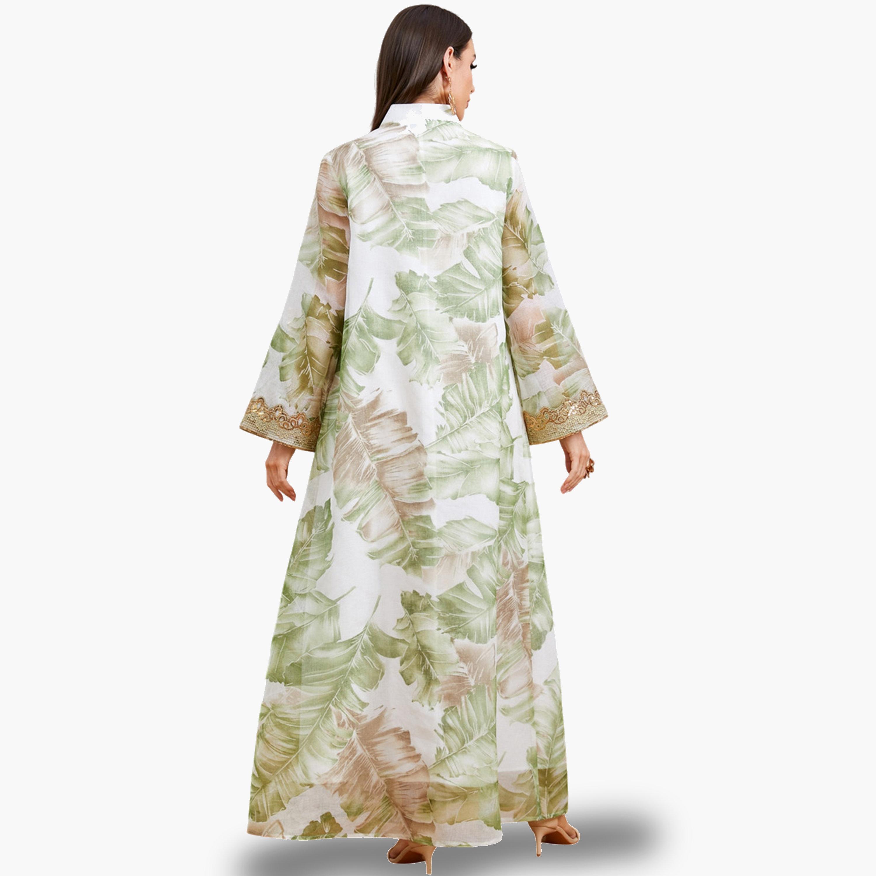 جلابية بطبعة أوراق شجر مع رقعة دانتيل-women-arabicclothing-jalabiyas-image-3