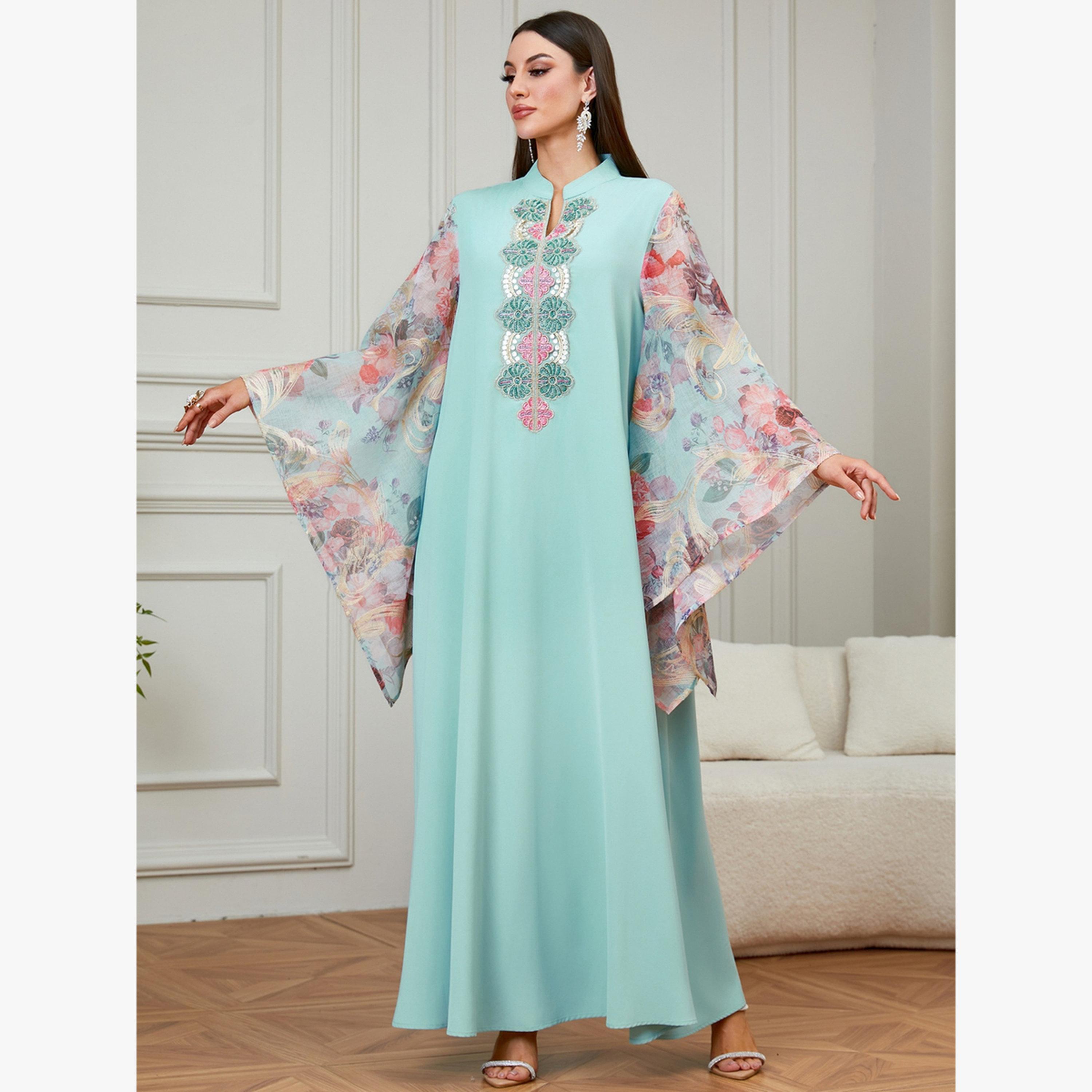 Take Two Green Floral Sleeve Jalabiya-women-arabicclothing-jalabiyas-image-2