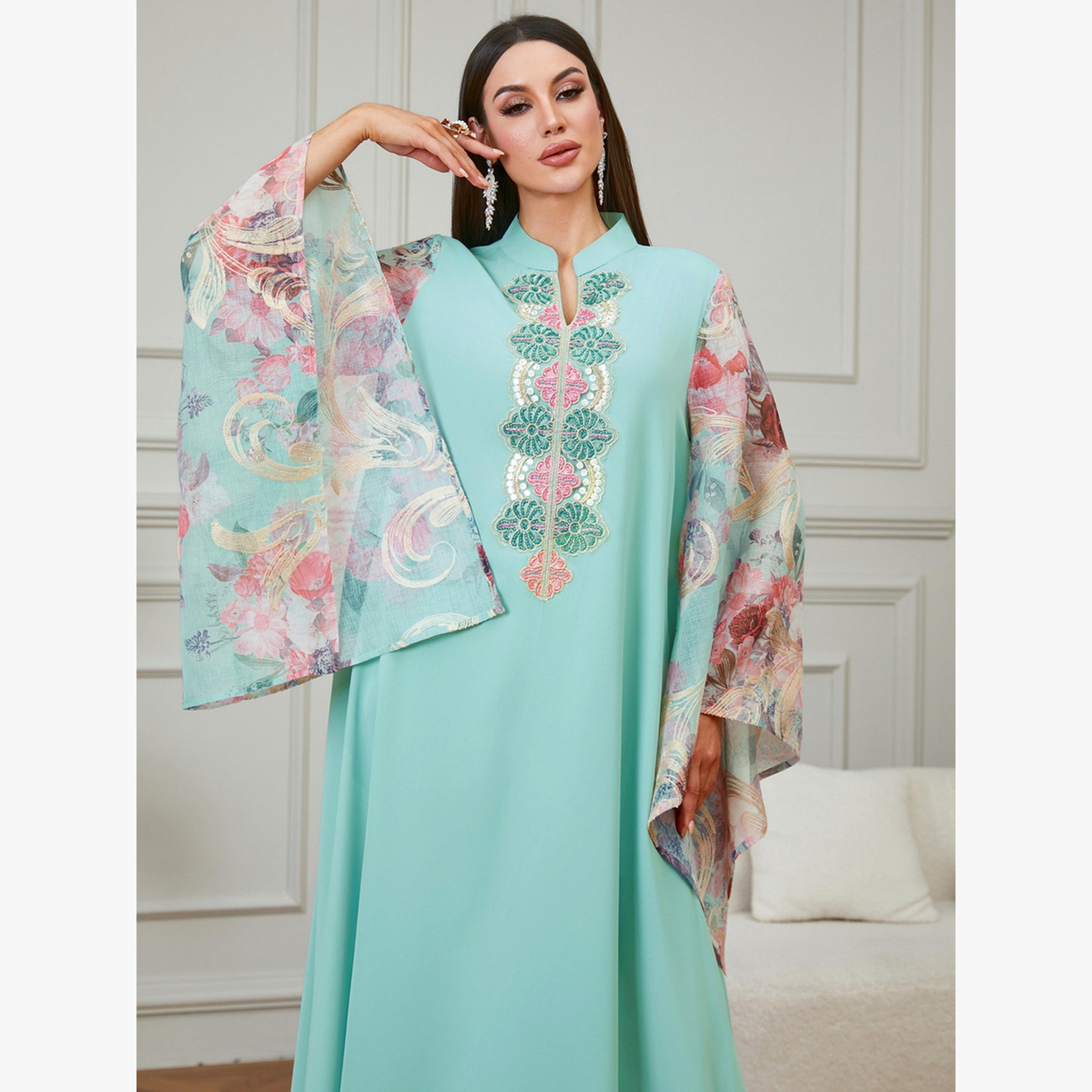 Take Two Green Floral Sleeve Jalabiya-women-arabicclothing-jalabiyas-image-3