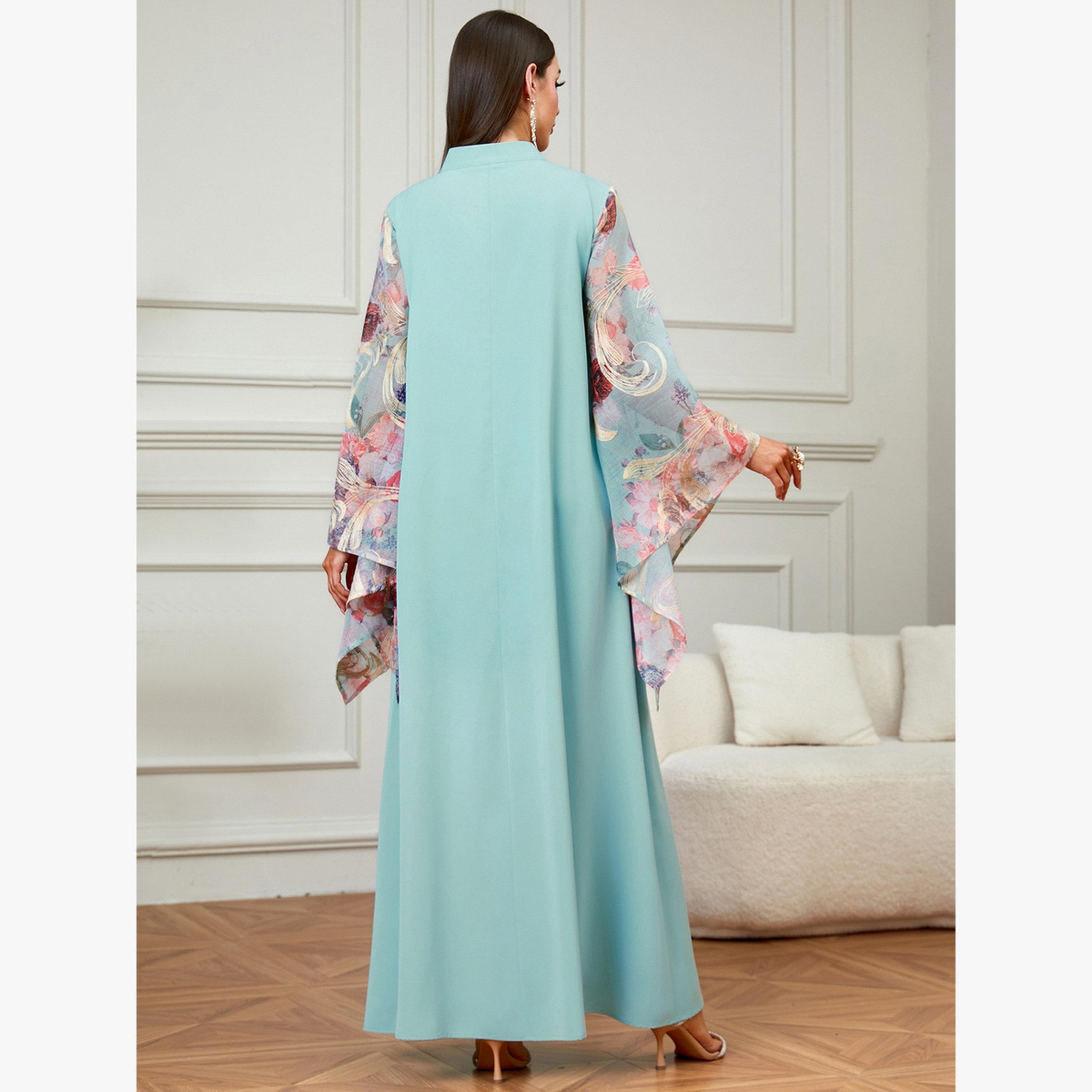جلابية بأكمام بطبعة أزهار-women-arabicclothing-jalabiyas-image-4
