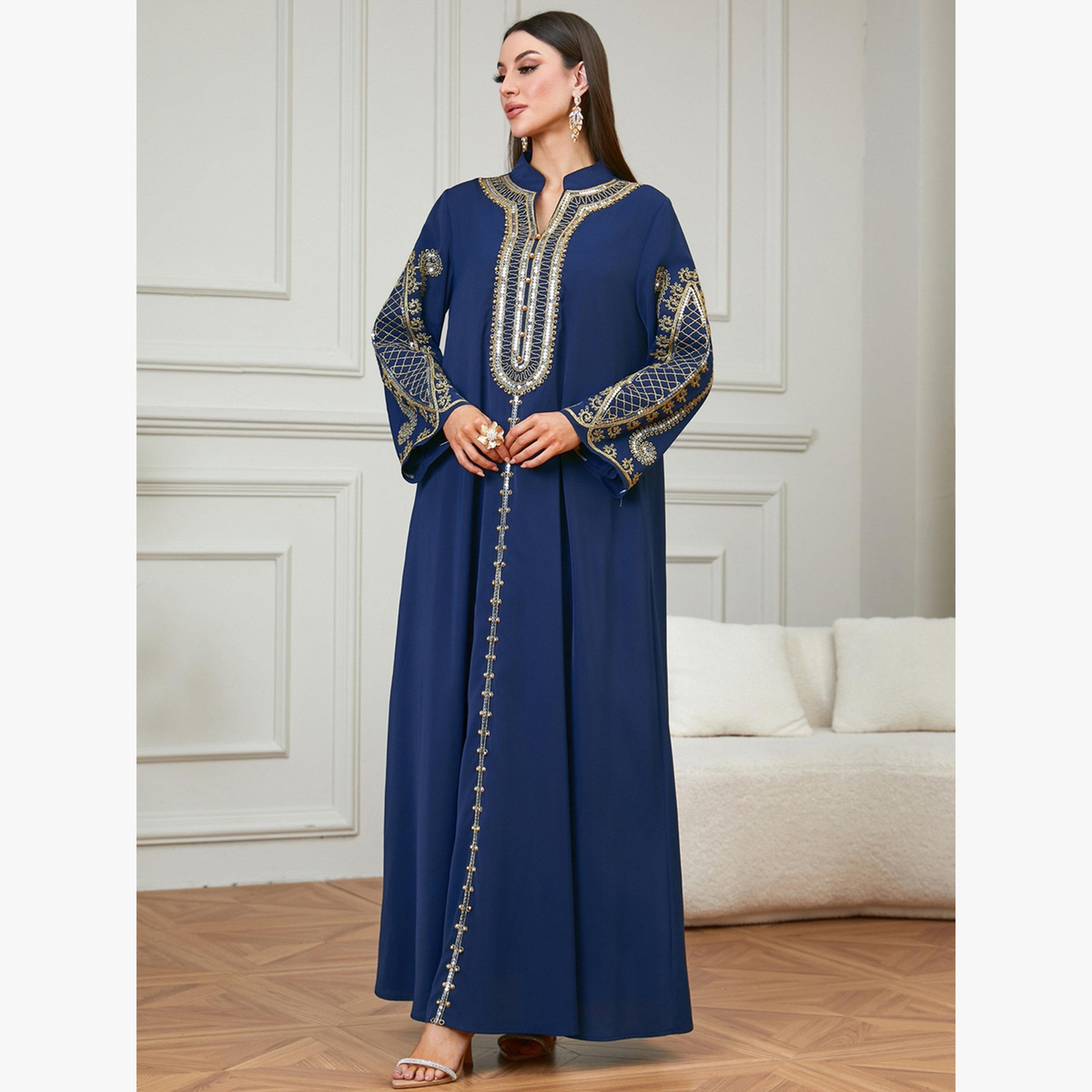 Take Two Navy Blue Embroidered Long Sleeves Jalabiya-women-arabicclothing-jalabiyas-image-2