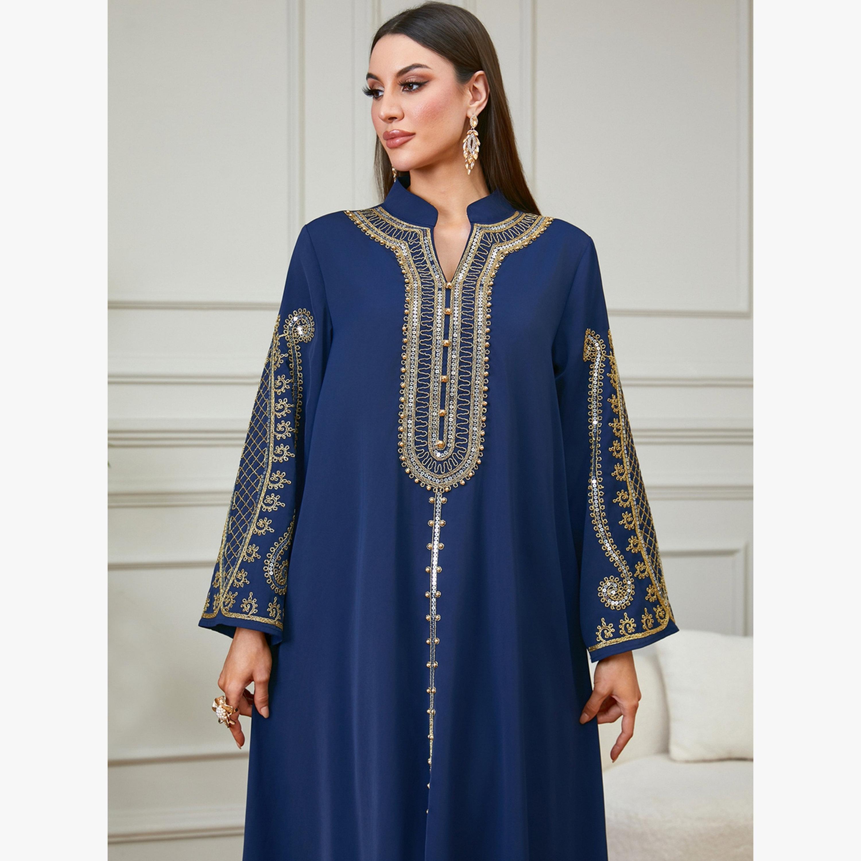 Take Two Navy Blue Embroidered Long Sleeves Jalabiya-women-arabicclothing-jalabiyas-image-3