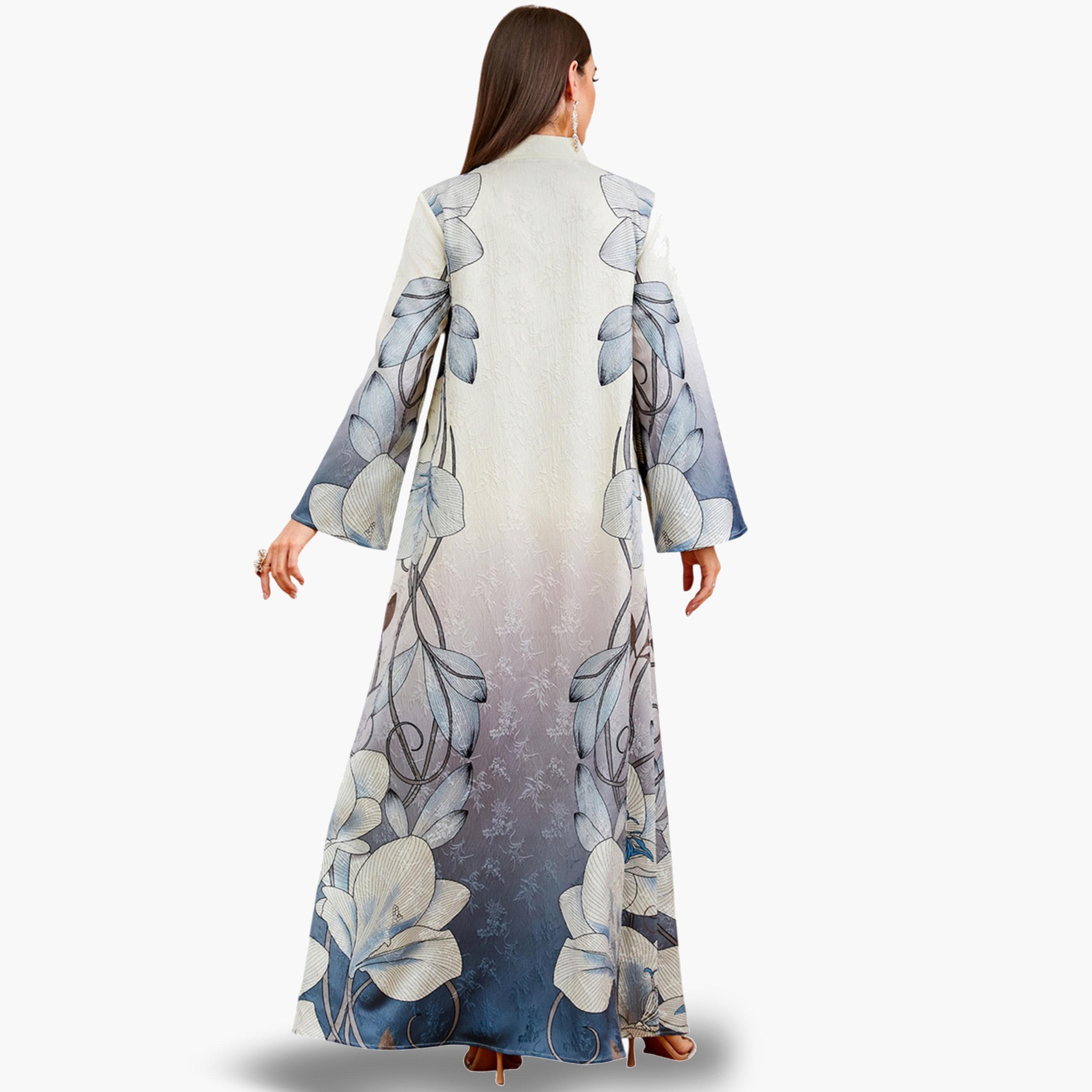 جلابية بنقشة زهور وتفاصيل شرابات وحافة واسعة-women-arabicclothing-jalabiyas-image-4