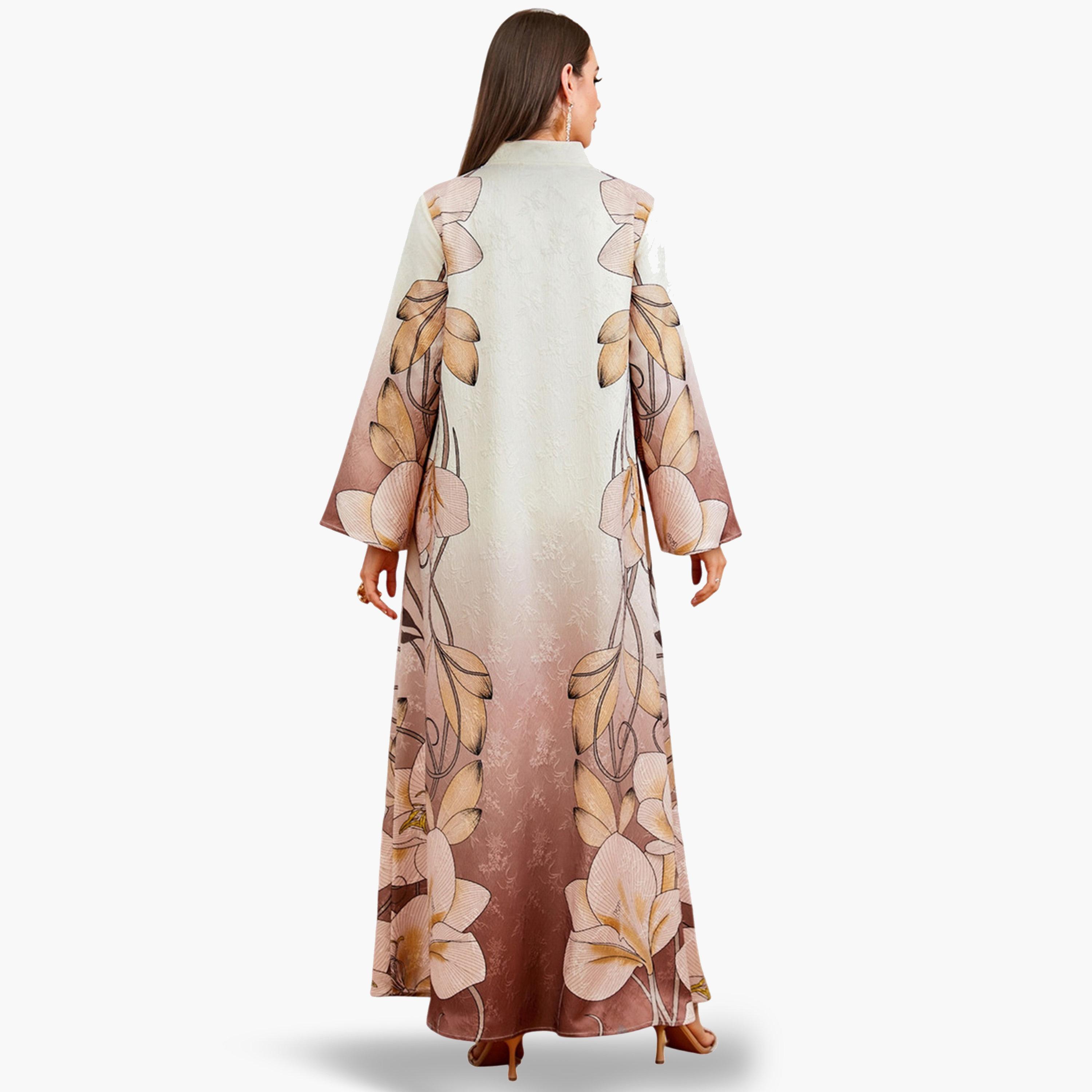 جلابية بنقشة زهور وتفاصيل شرابات وحافة واسعة-women-arabicclothing-jalabiyas-image-4