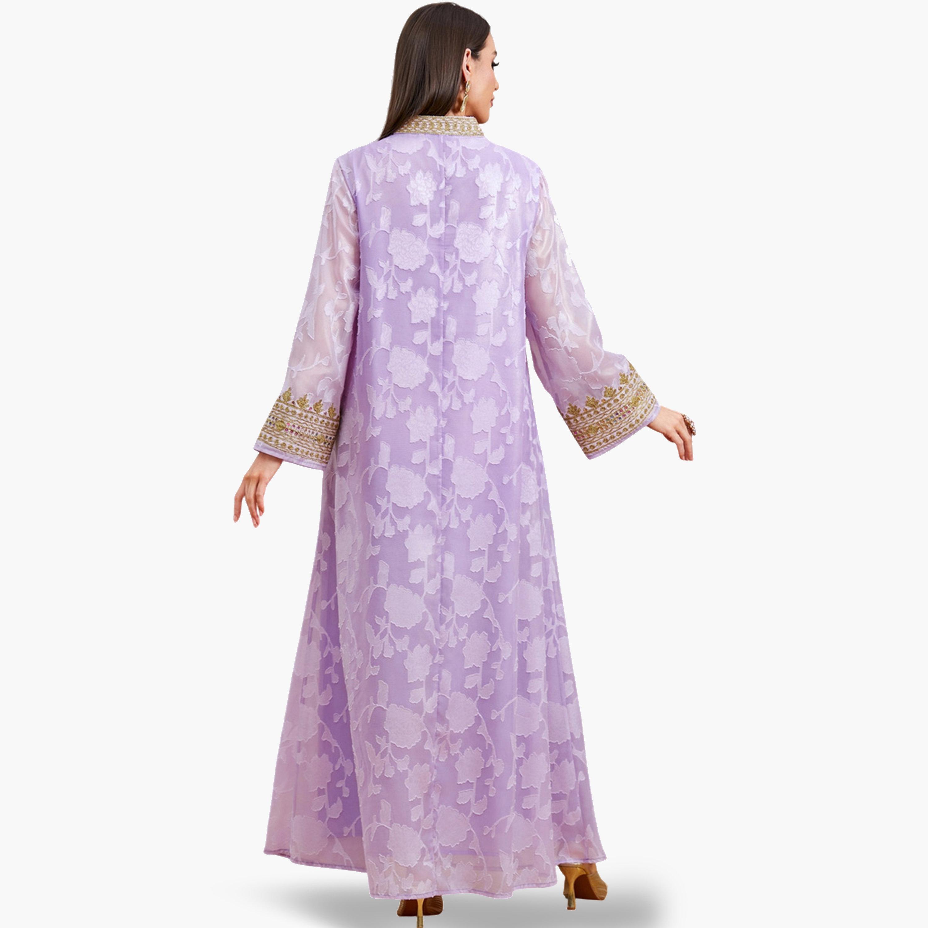 Take Two Purple Floral Print Embroidered A-Line Jalabiya-women-arabicclothing-jalabiyas-image-3