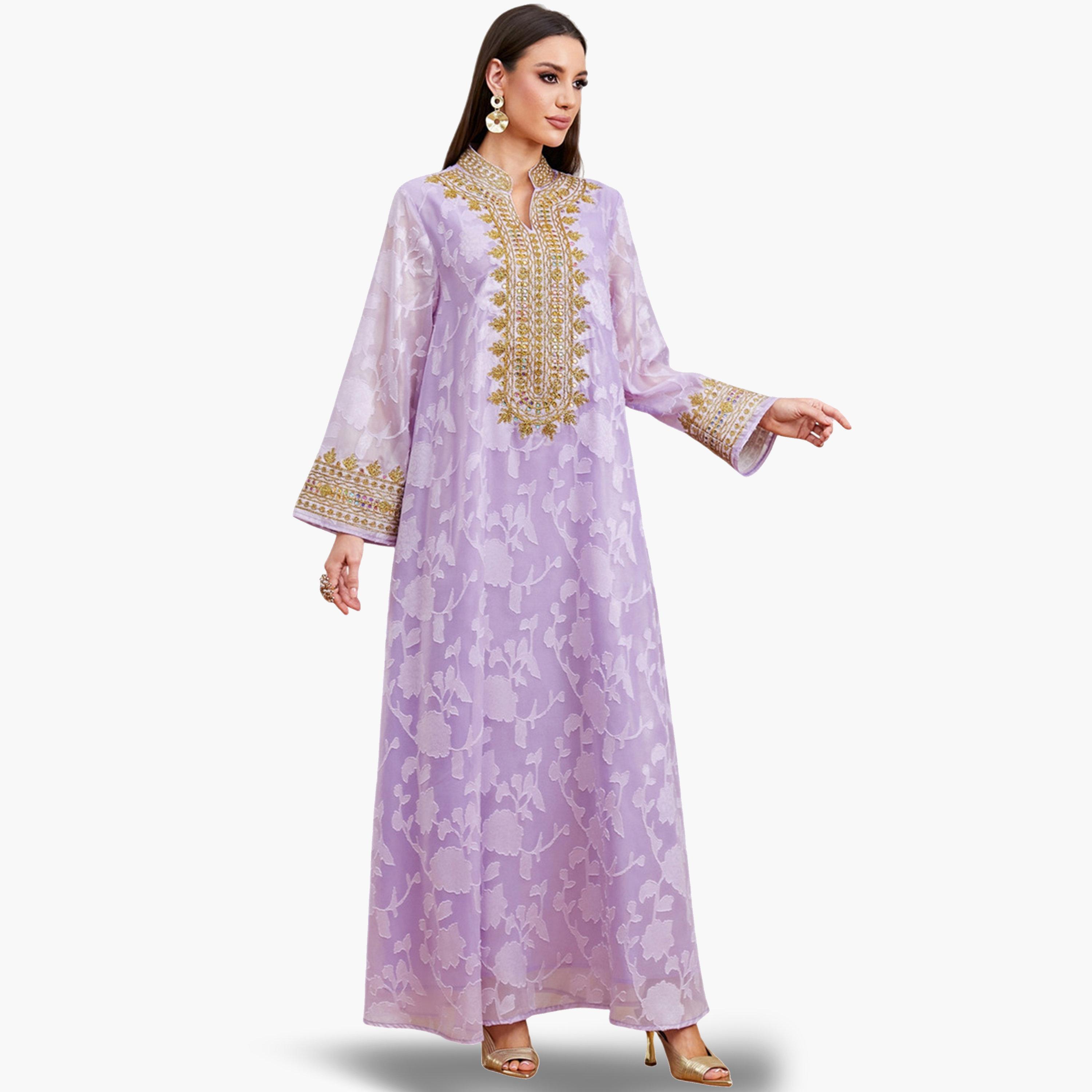جلابية مطرزة بنقشة زهور وحافة واسعة-women-arabicclothing-jalabiyas-image-4