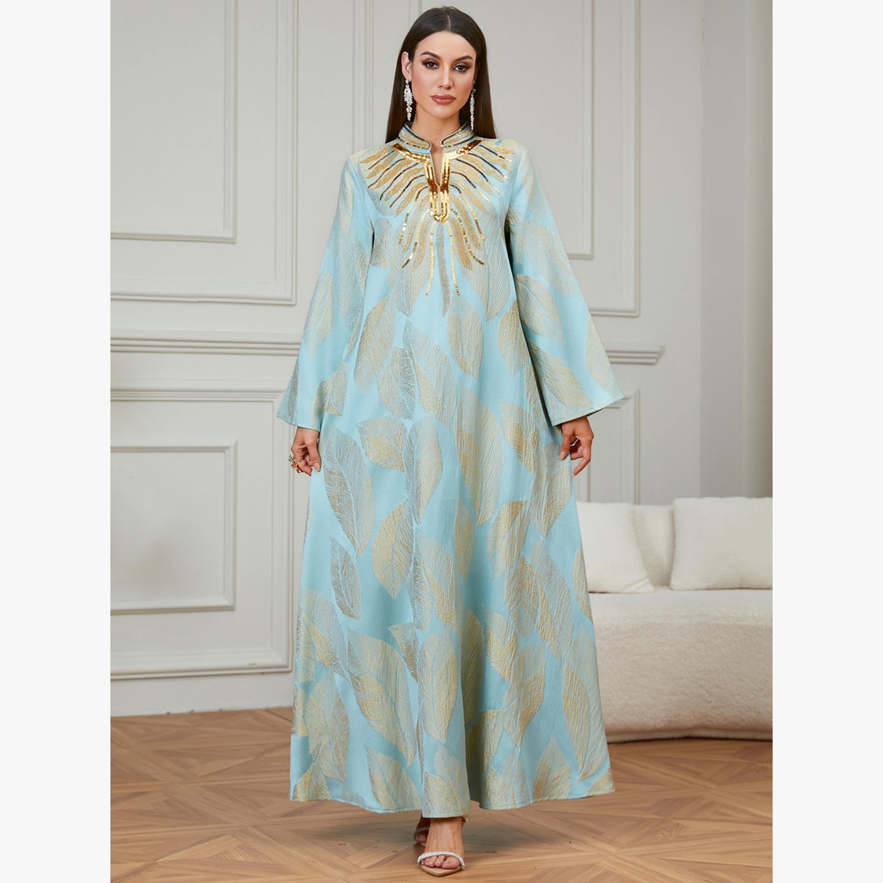 جلابية مطرزة بنقشة أوراق شجر-women-arabicclothing-jalabiyas-image-1