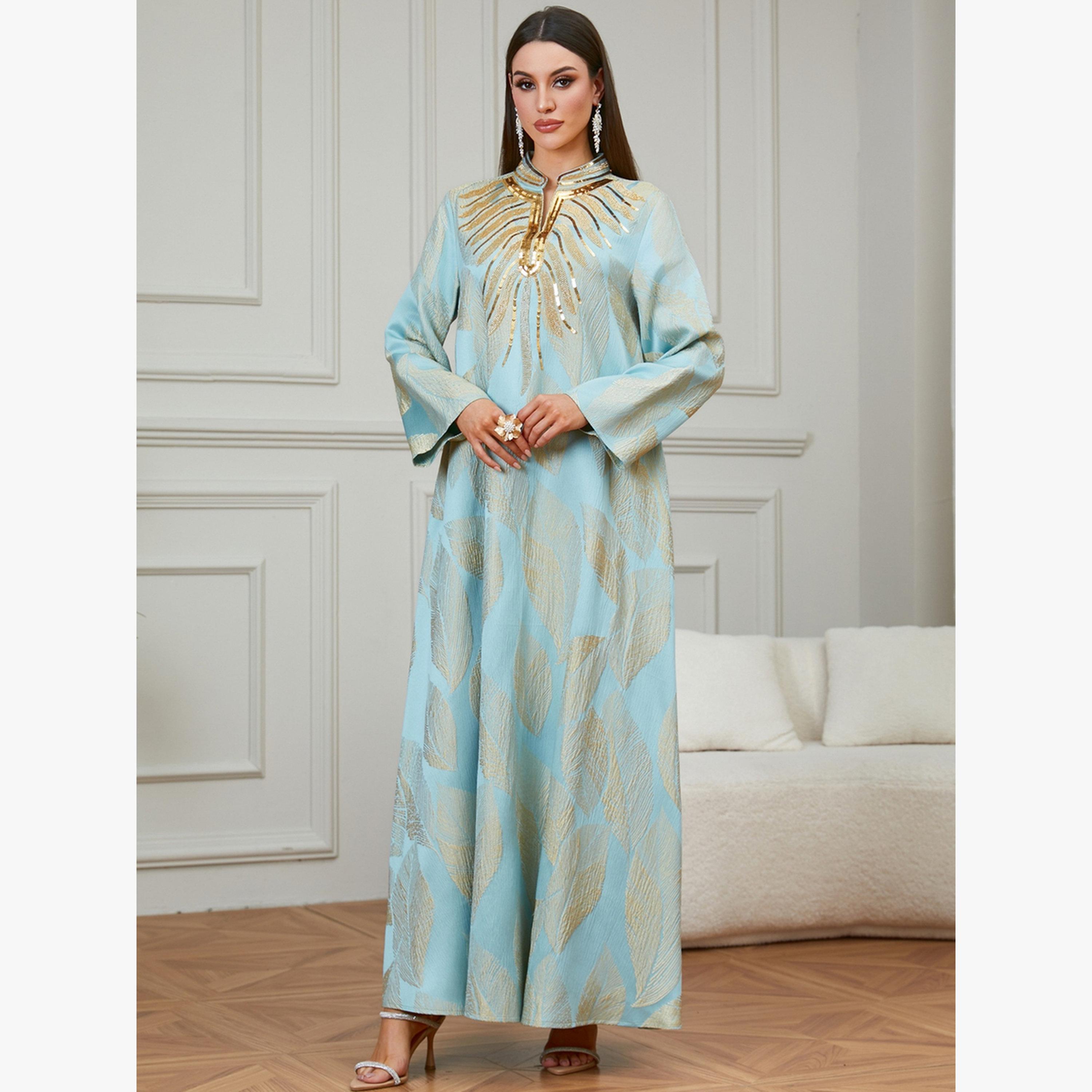 جلابية مطرزة بنقشة أوراق شجر-women-arabicclothing-jalabiyas-image-3