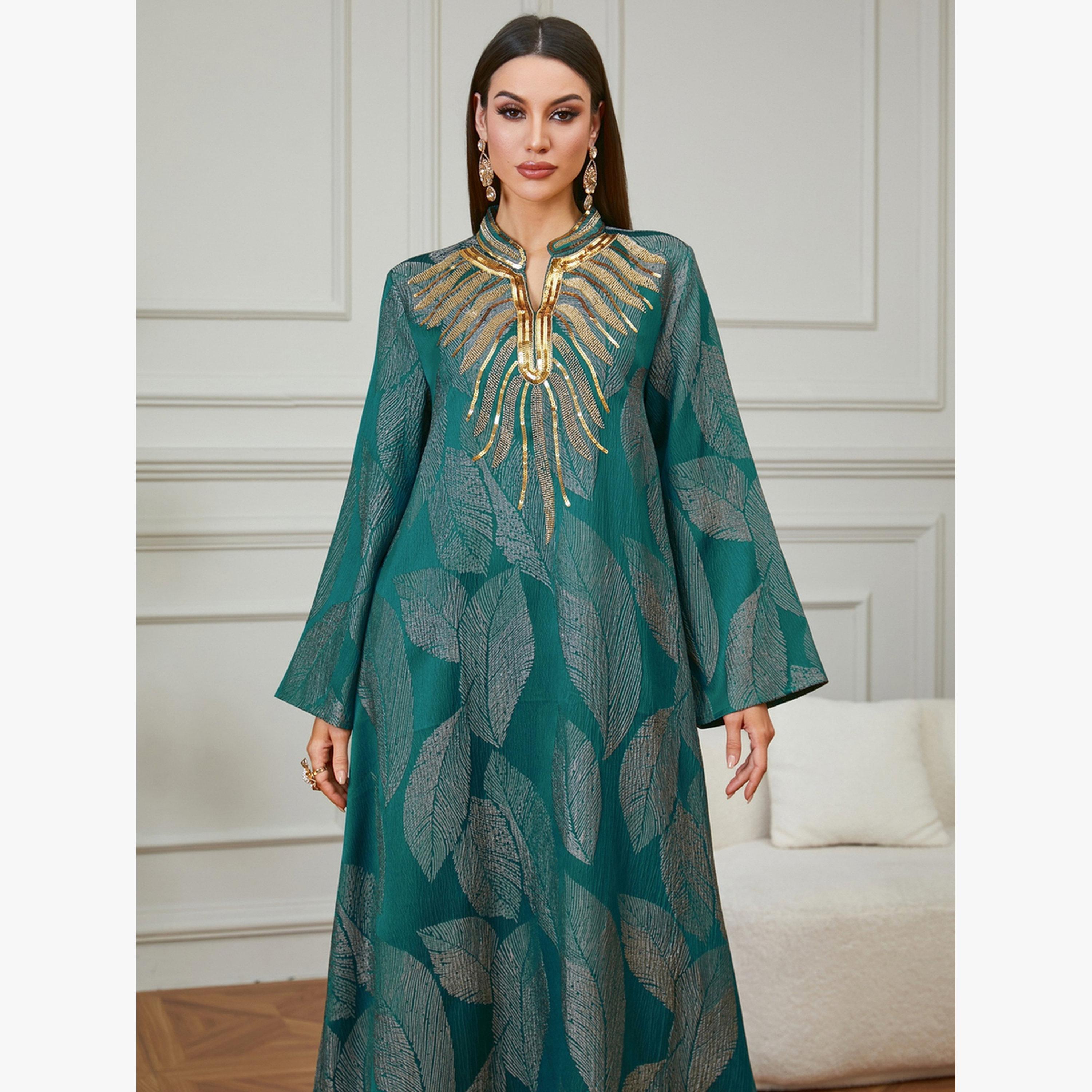 جلابية مطرزة بنقشة أوراق شجر-women-arabicclothing-jalabiyas-image-5