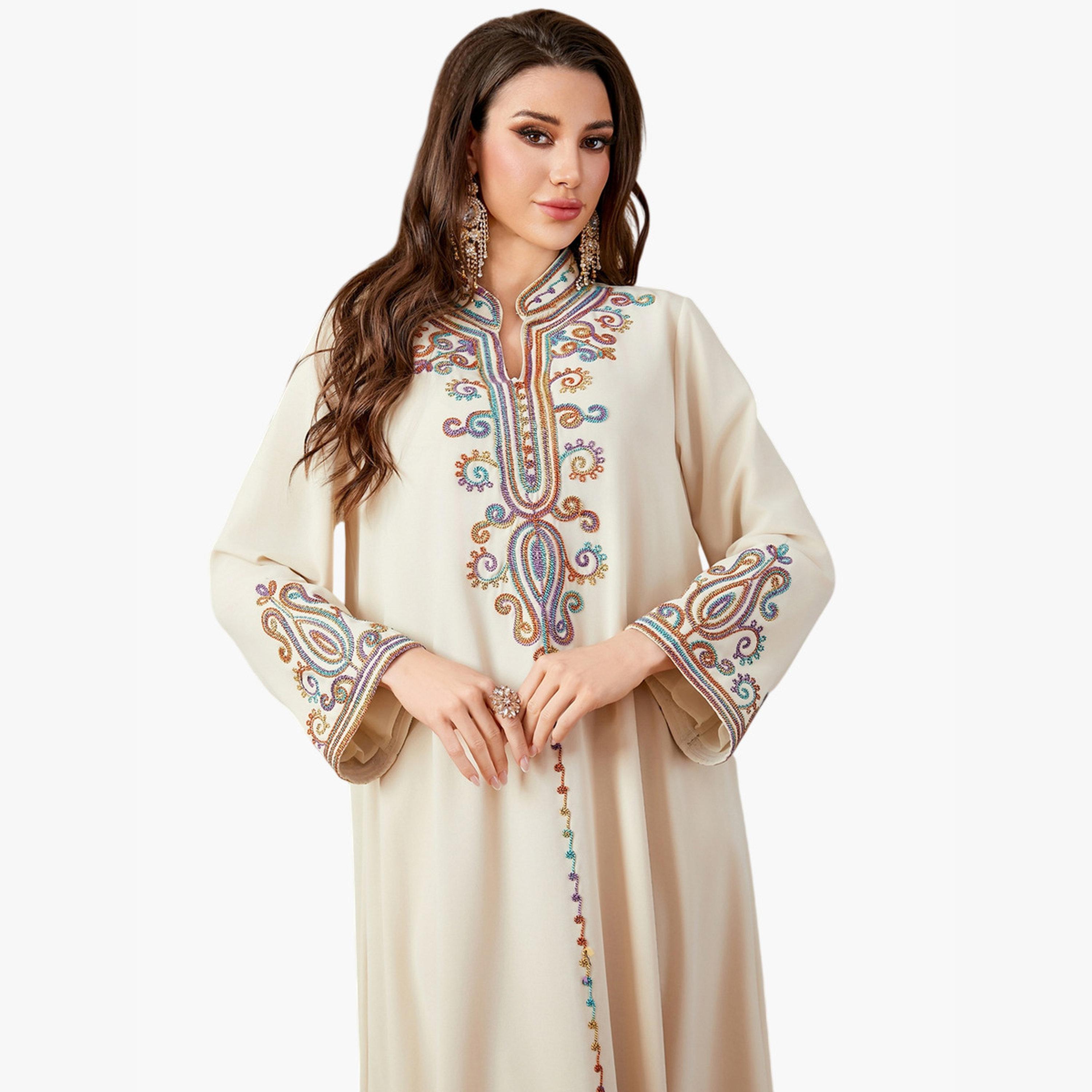Take Two Beige Embroidered A-Line Jalabiya-women-arabicclothing-jalabiyas-image-2