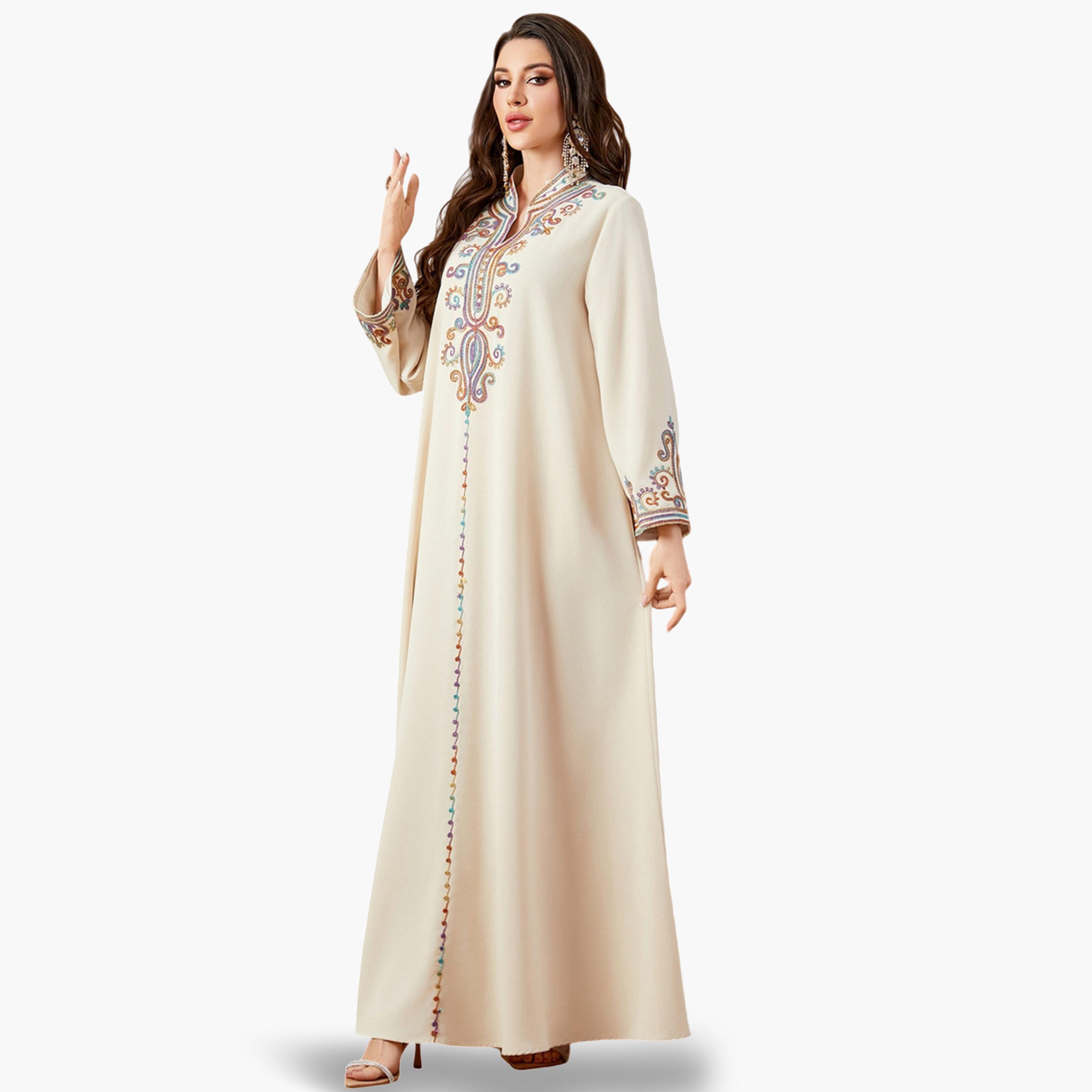Take Two Beige Embroidered A-Line Jalabiya-women-arabicclothing-jalabiyas-image-5
