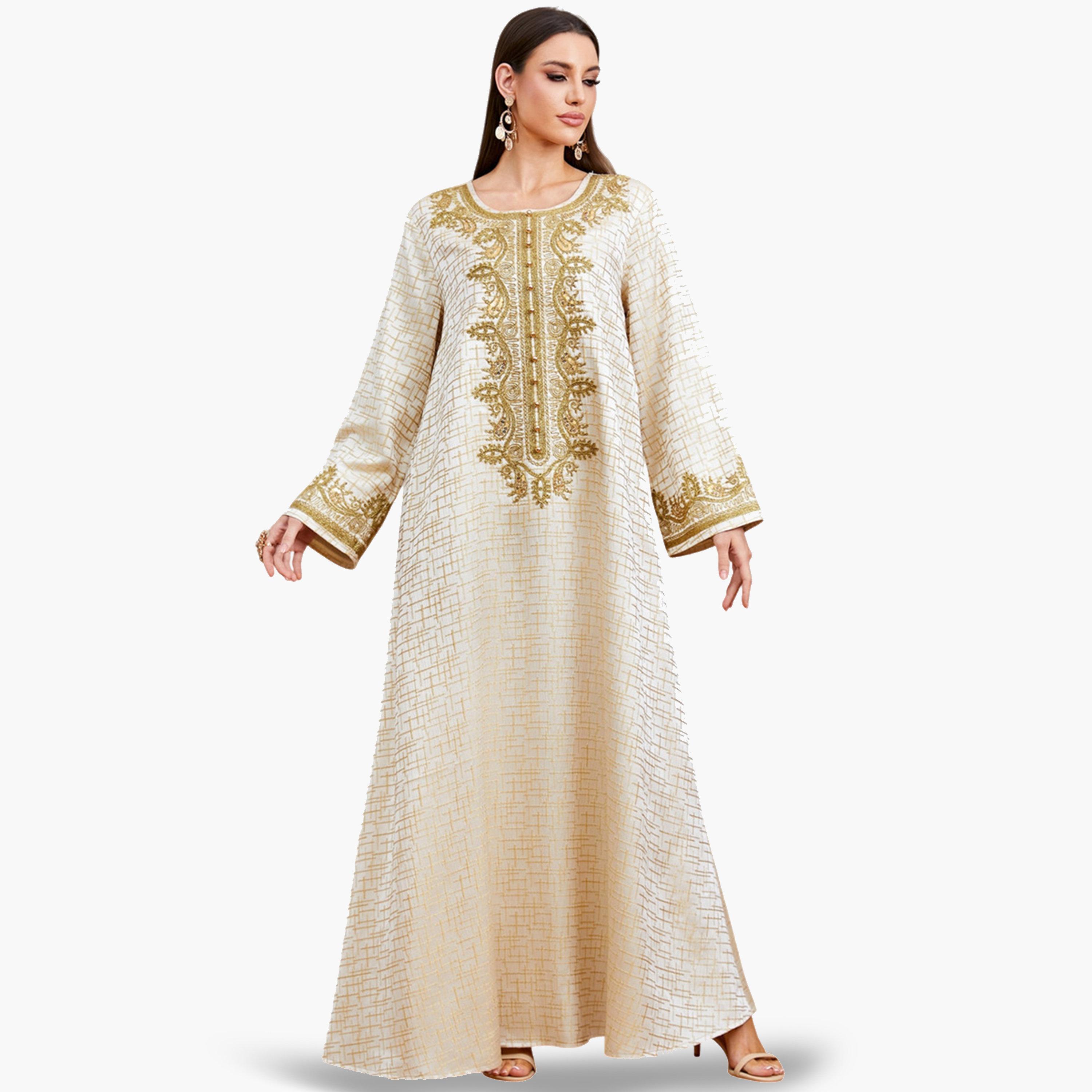 Take Two Beige Embroidered A-Line Jalabiya-women-arabicclothing-jalabiyas-image-2
