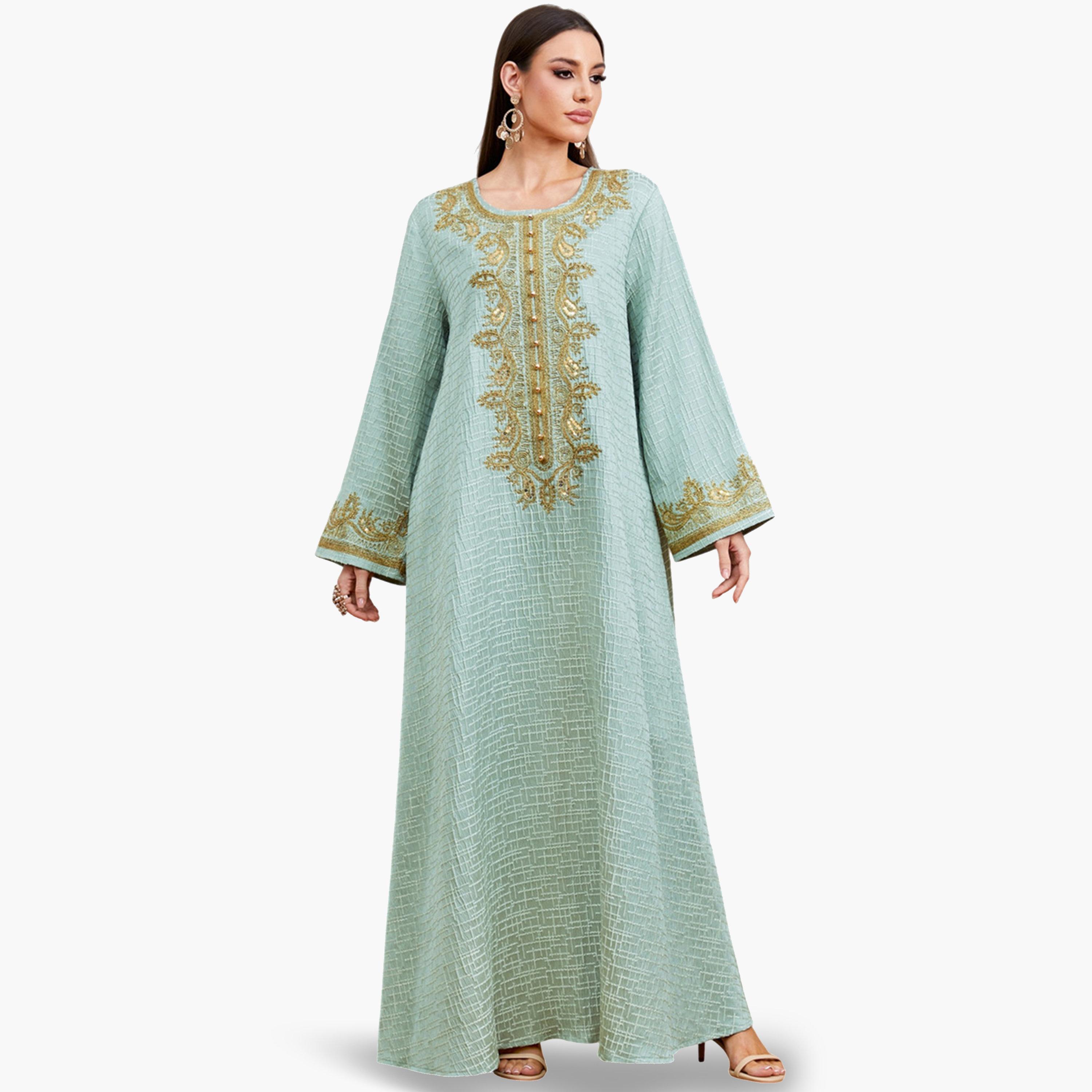Take Two Teal Embroidered A-Line Jalabiya-women-arabicclothing-jalabiyas-image-2