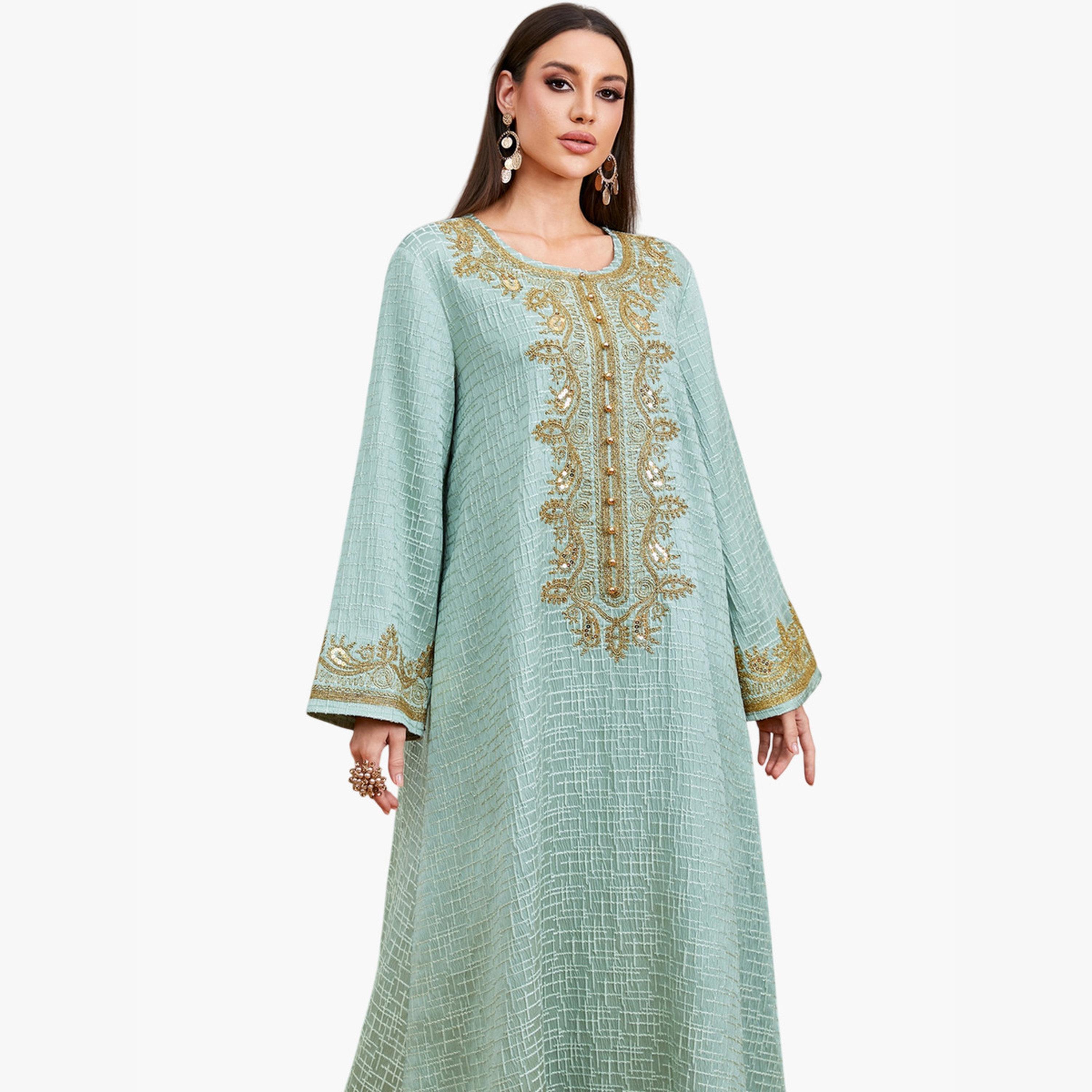 Take Two Teal Embroidered A-Line Jalabiya-women-arabicclothing-jalabiyas-image-5