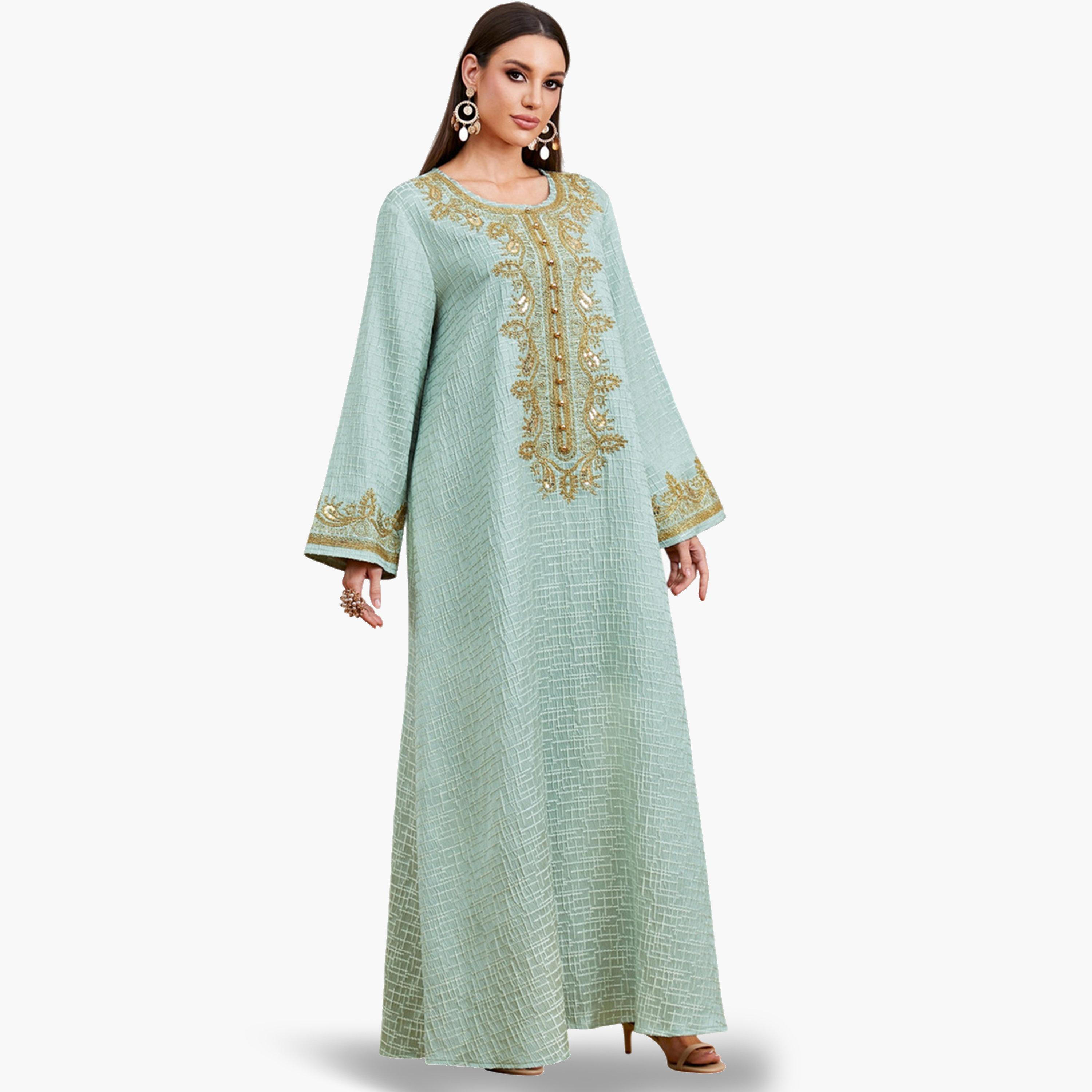 Take Two Teal Embroidered A-Line Jalabiya-women-arabicclothing-jalabiyas-image-6