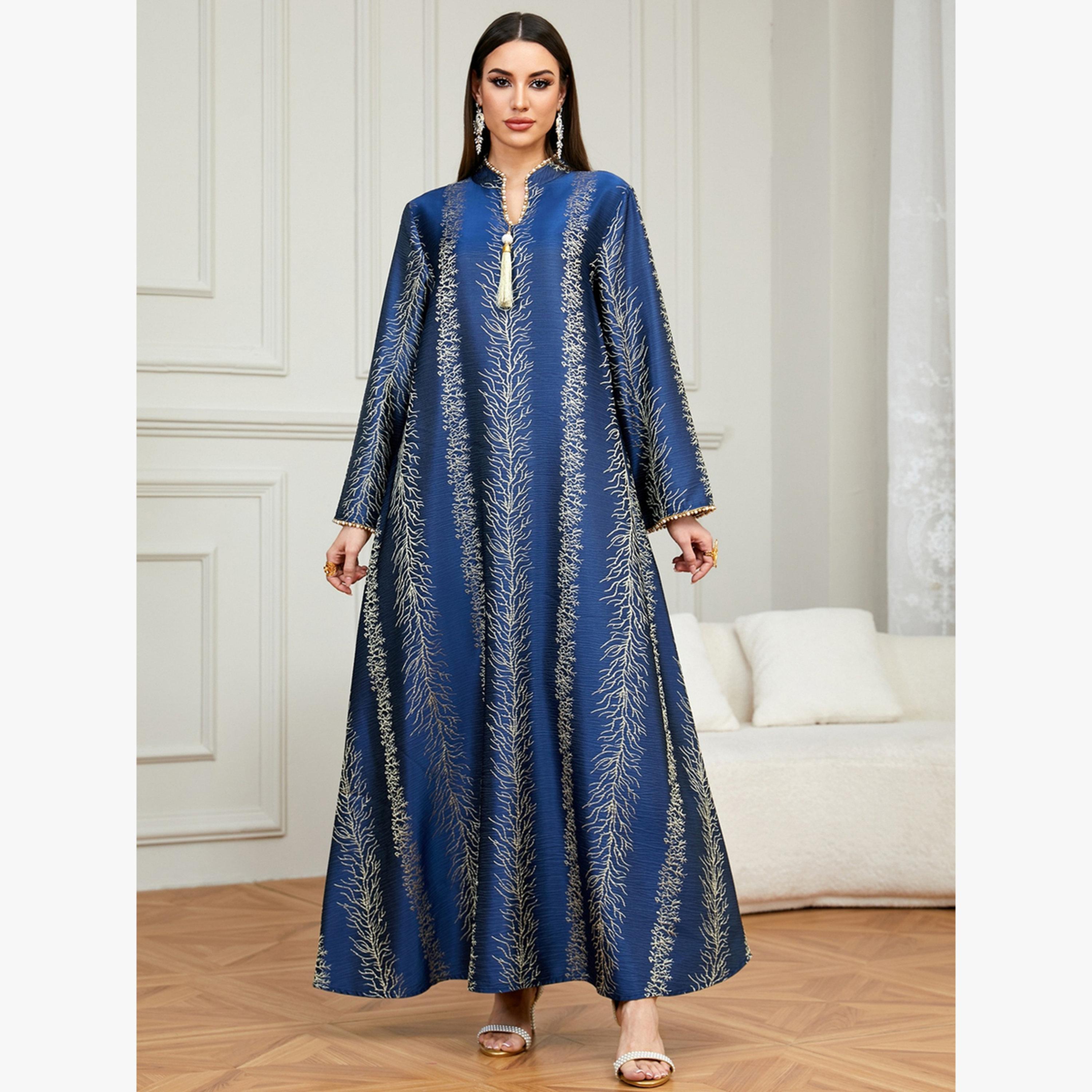 جلابية بارزة الملمس بحافة واسعة-women-arabicclothing-jalabiyas-image-1
