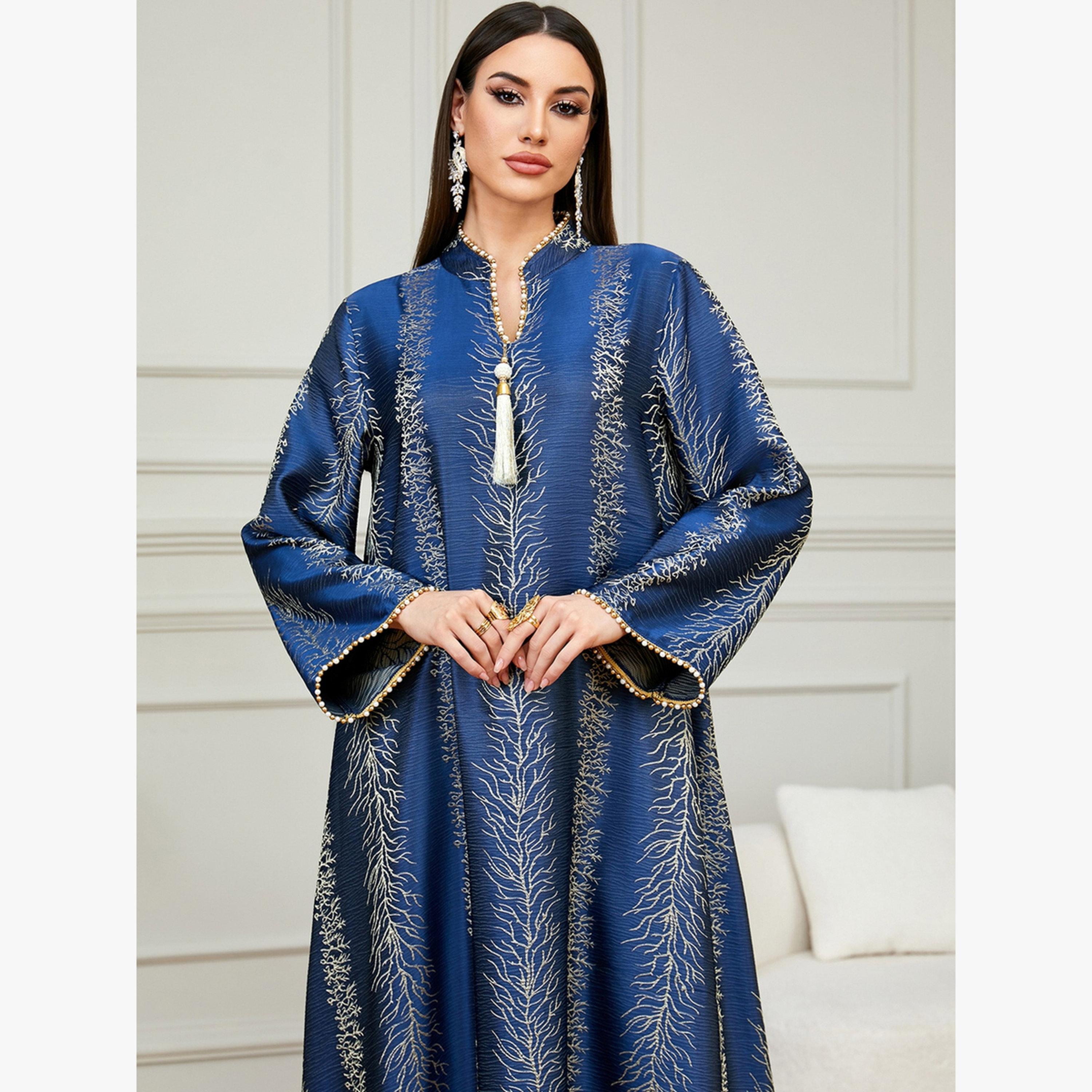 Take Two Navy Blue Textured A-Line Jalabiya-women-arabicclothing-jalabiyas-image-2