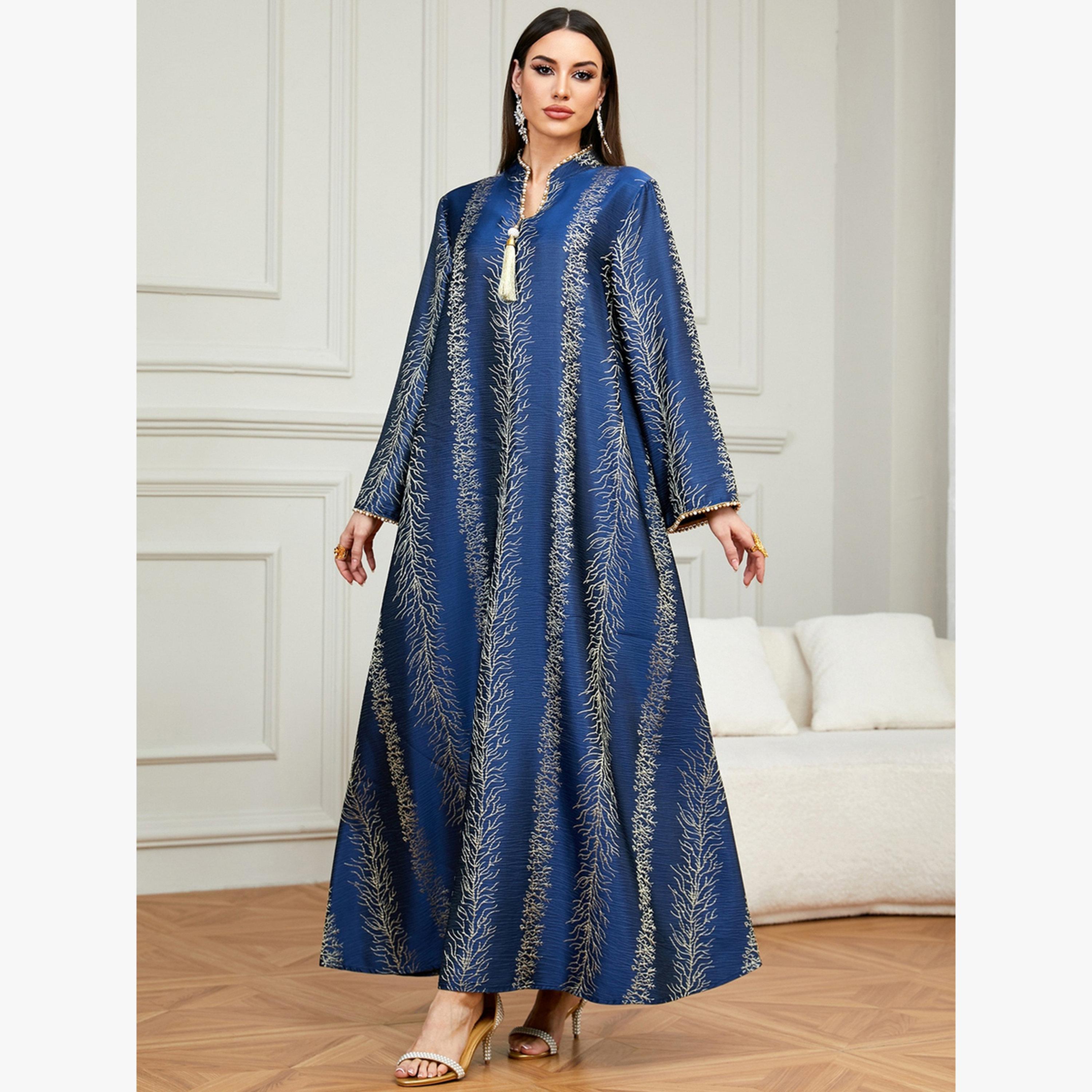 جلابية بارزة الملمس بحافة واسعة-women-arabicclothing-jalabiyas-image-3