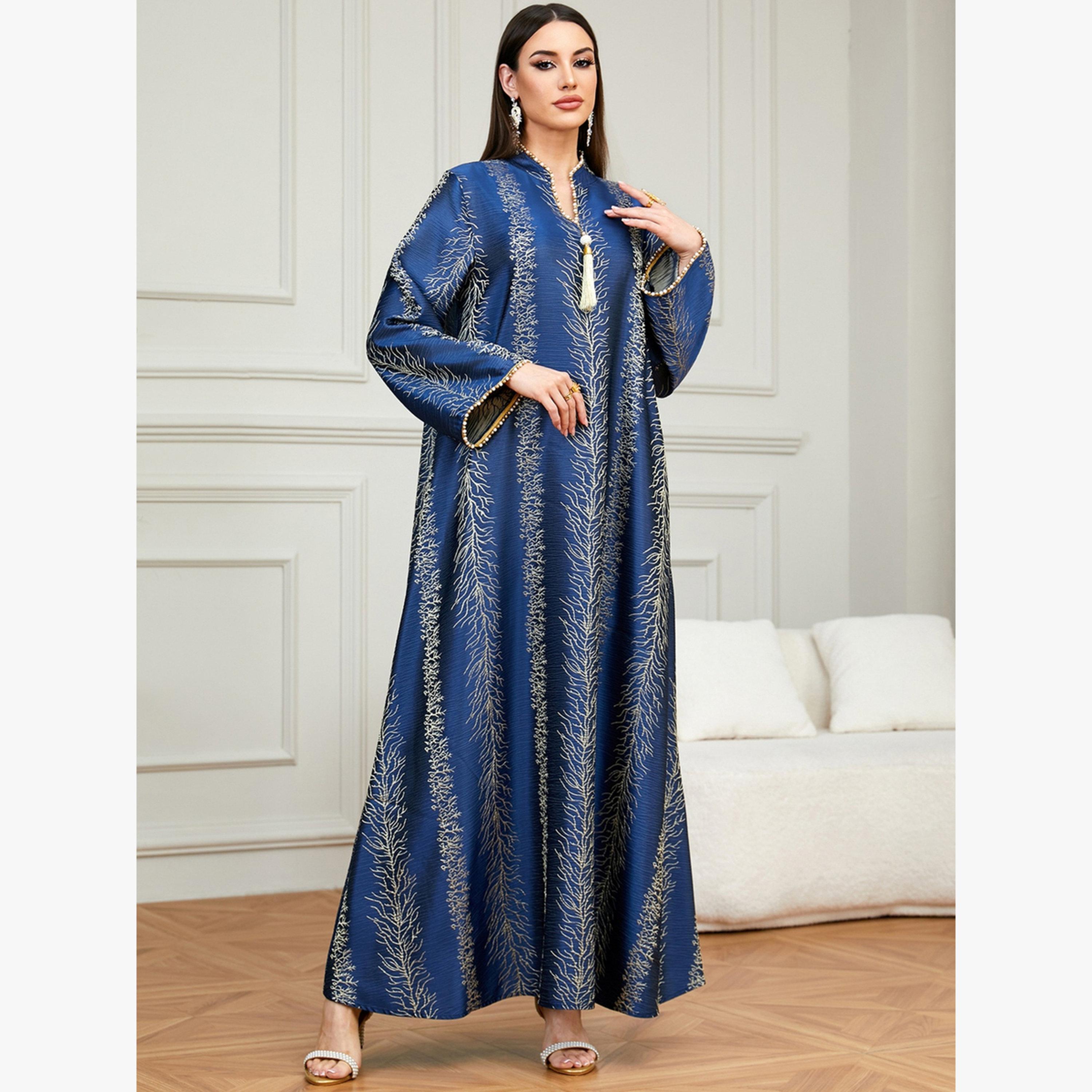 Take Two Navy Blue Textured A-Line Jalabiya-women-arabicclothing-jalabiyas-image-4