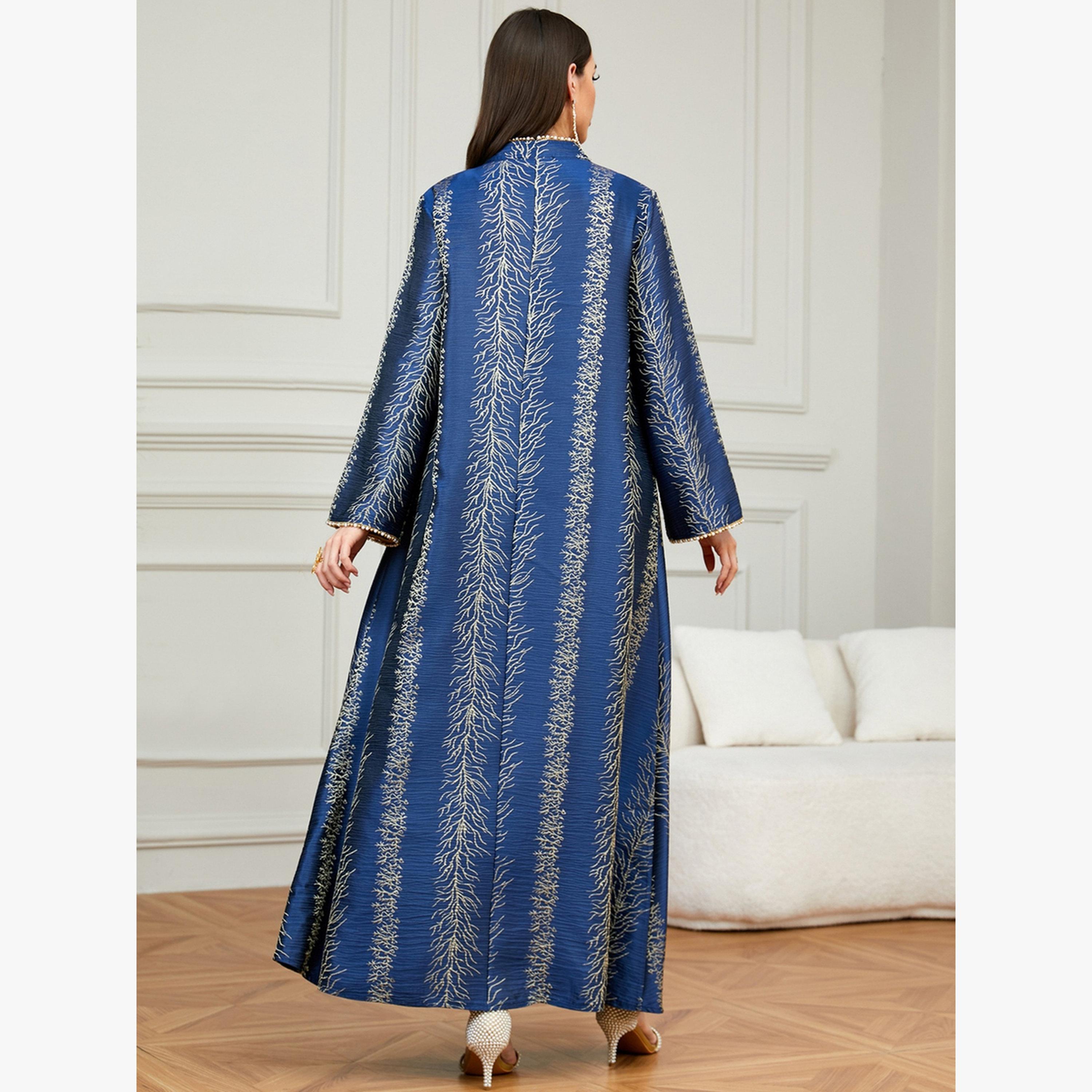 Take Two Navy Blue Textured A-Line Jalabiya-women-arabicclothing-jalabiyas-image-5
