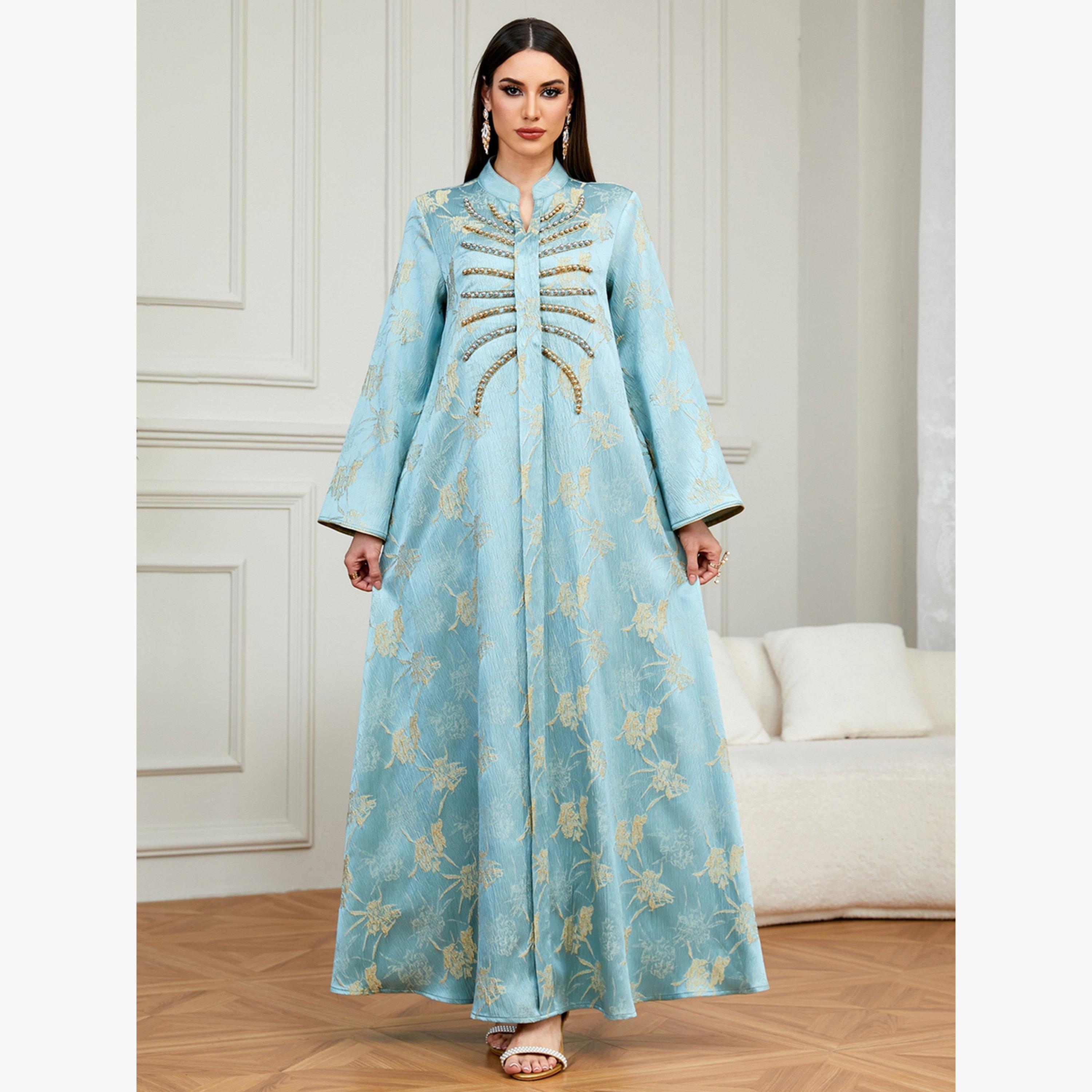 Take Two Light Blue Embroidered A-Line Jalabiya-women-arabicclothing-jalabiyas-image-1