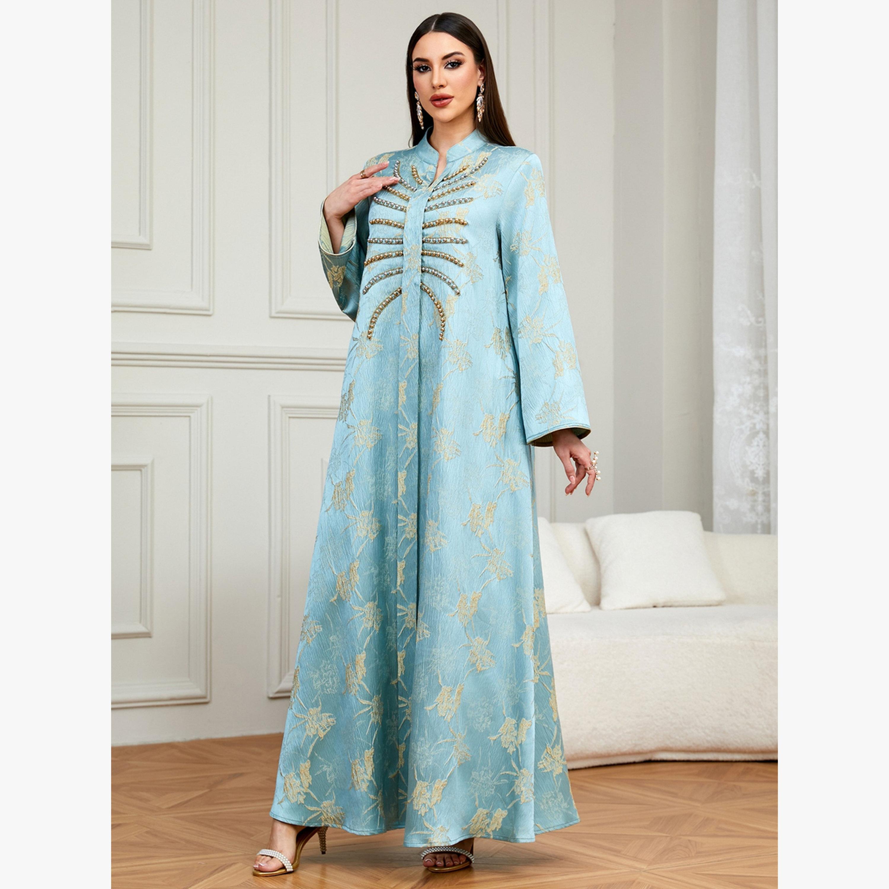 Take Two Light Blue Embroidered A-Line Jalabiya-women-arabicclothing-jalabiyas-image-2