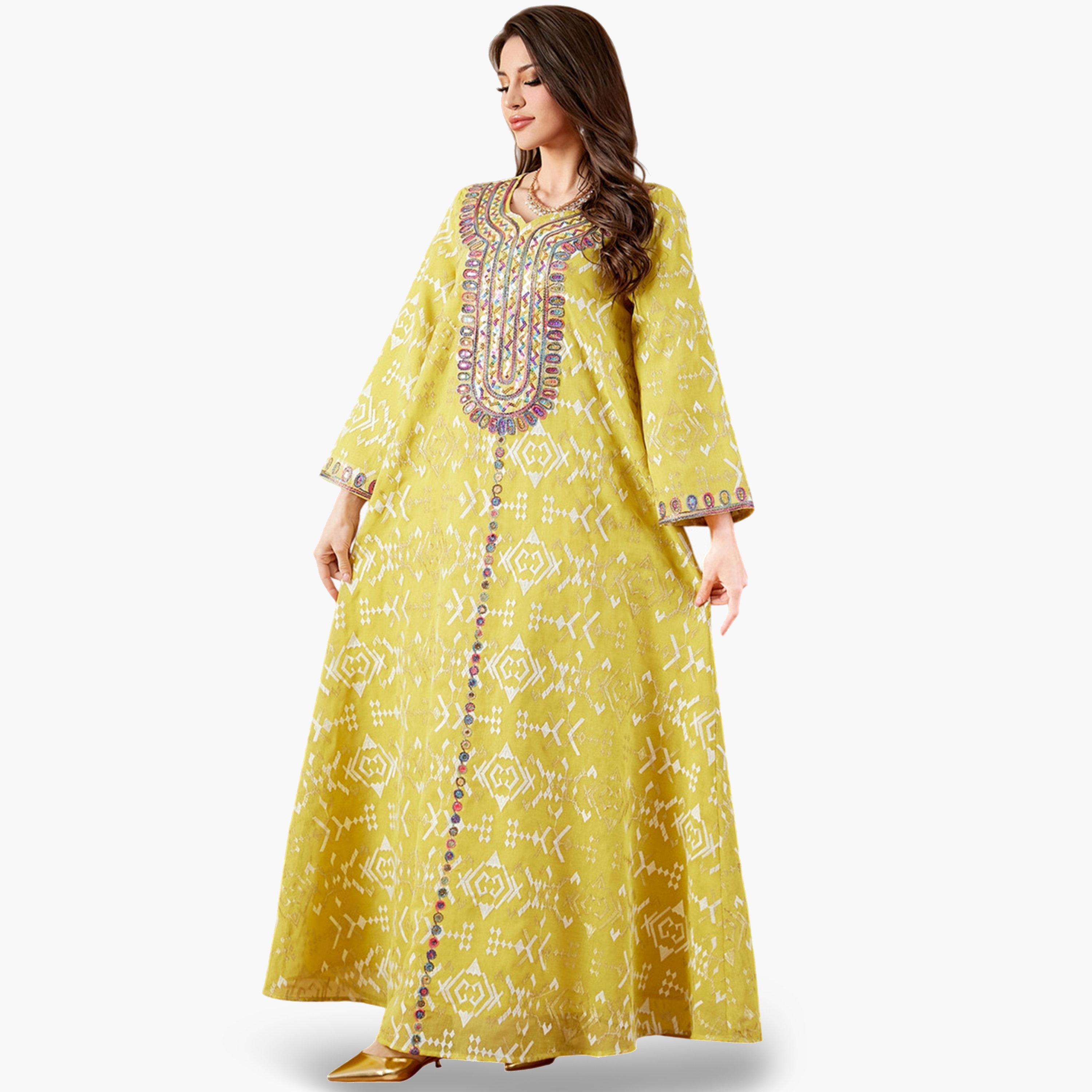 Take Two Yellow Embroidered A-Line Jalabiya-women-arabicclothing-jalabiyas-image-2