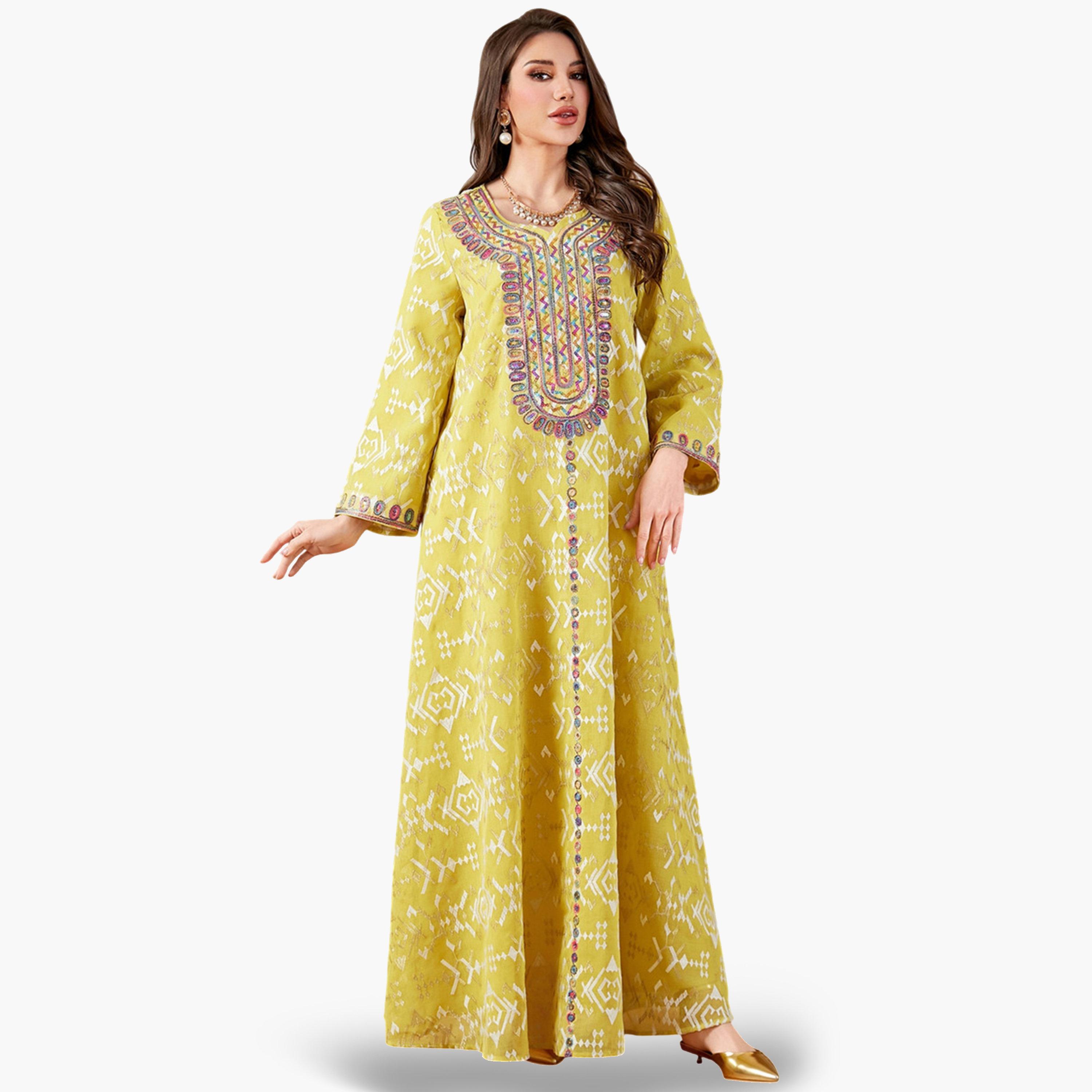 Take Two Yellow Embroidered A-Line Jalabiya-women-arabicclothing-jalabiyas-image-5