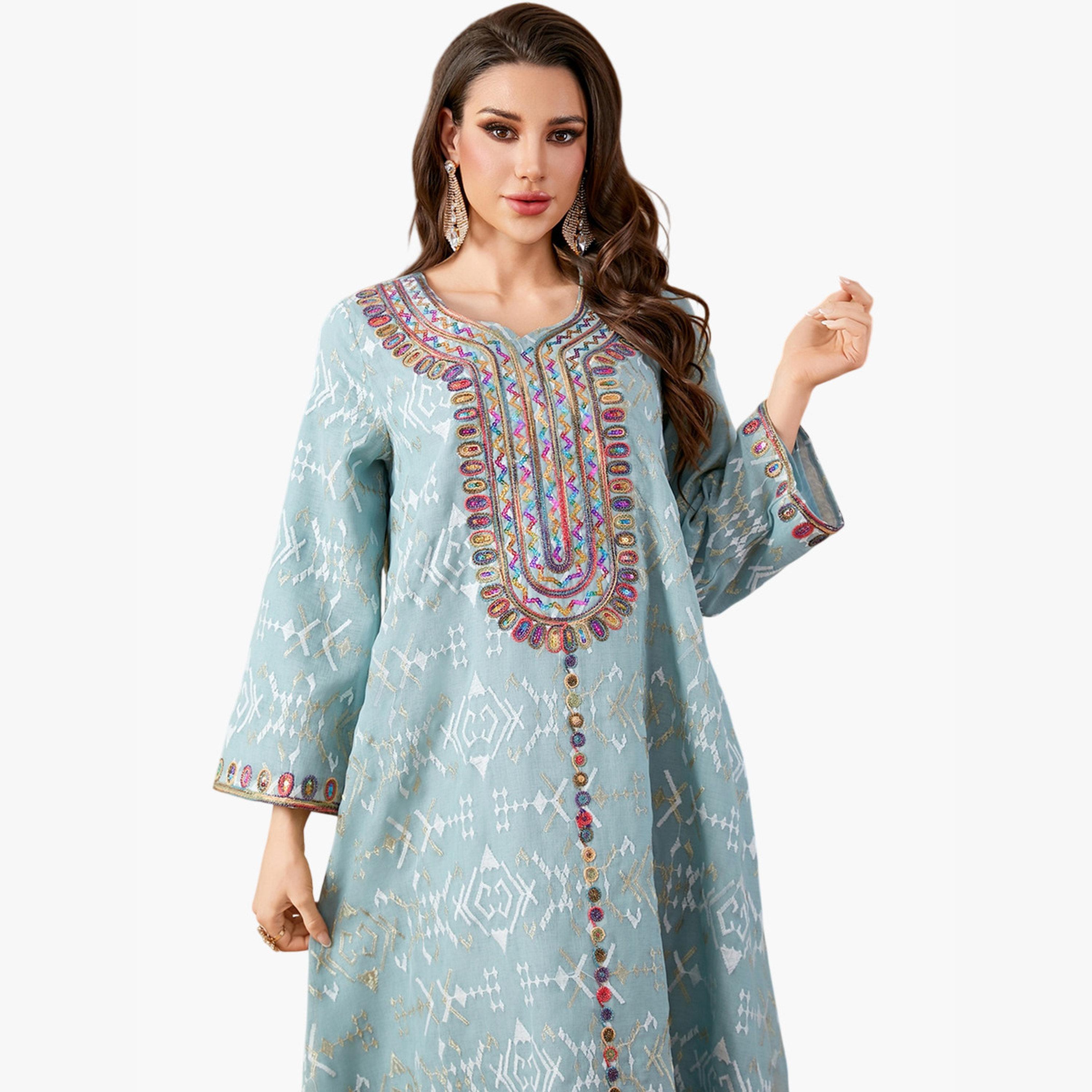 Take Two Light Blue Embroidered A-Line Jalabiya-women-arabicclothing-jalabiyas-image-5
