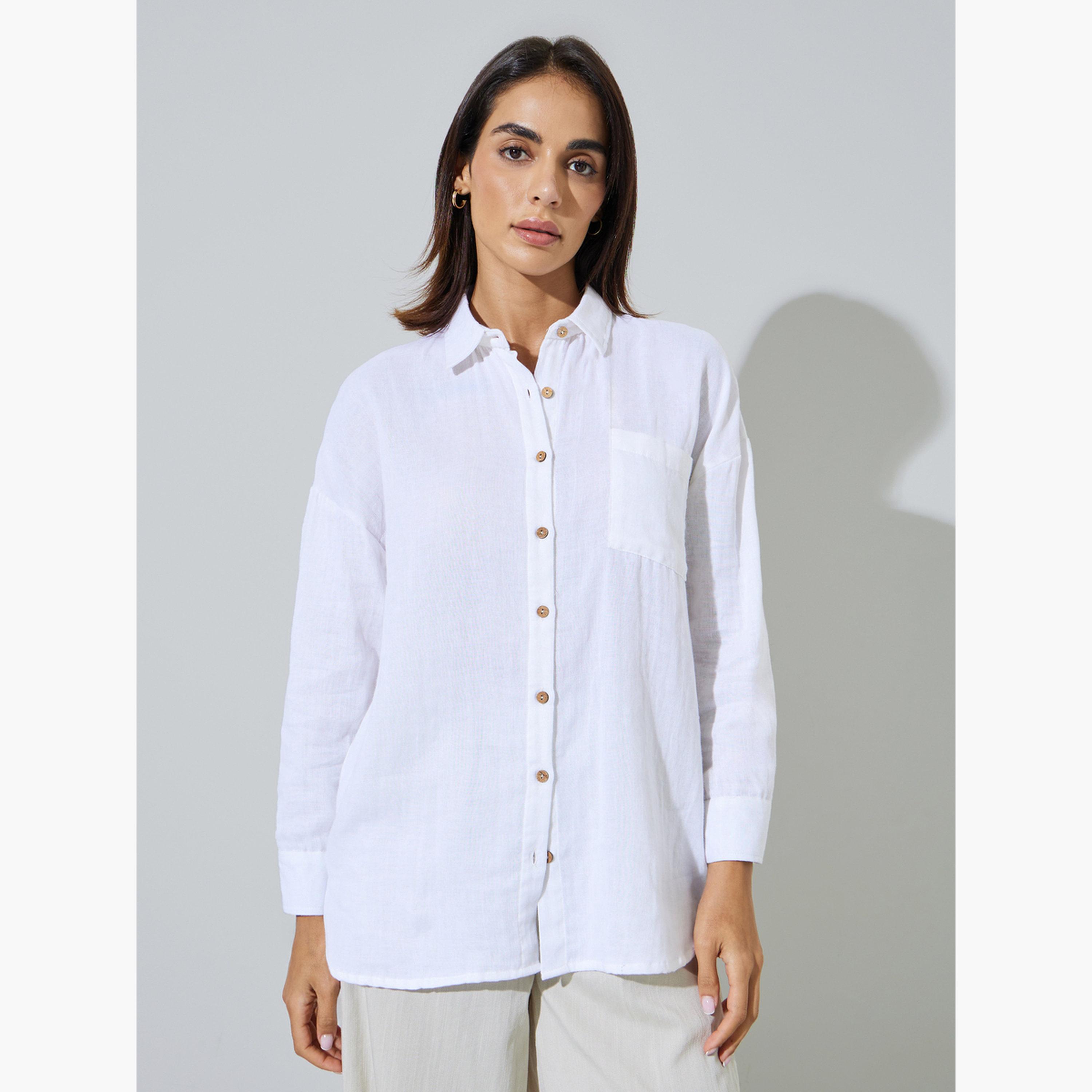 Styli White  Cotton Oversized Longline Shirt-women-clothing-shirtsandblouses-shirts-image-1