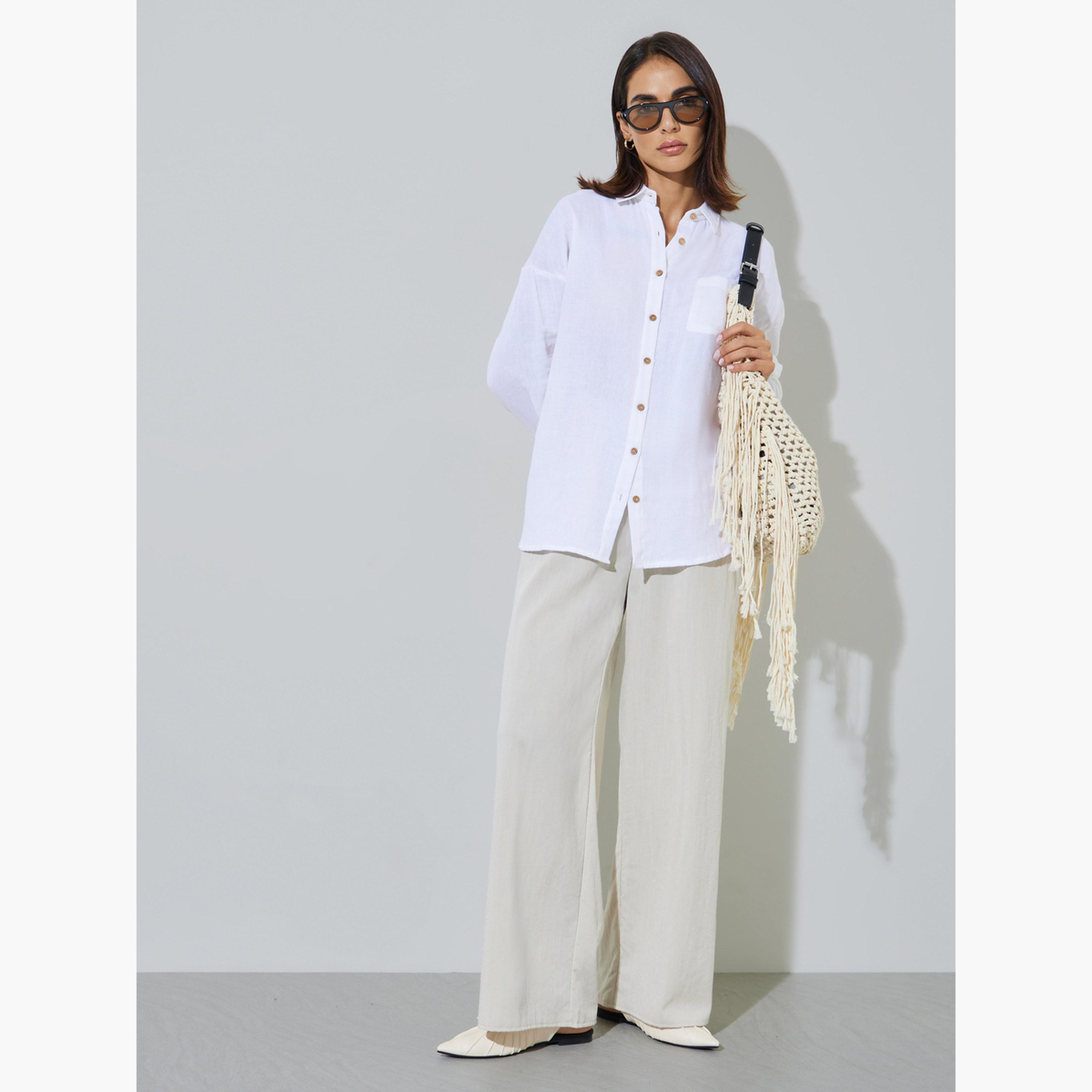Styli White  Cotton Oversized Longline Shirt-women-clothing-shirtsandblouses-shirts-image-2