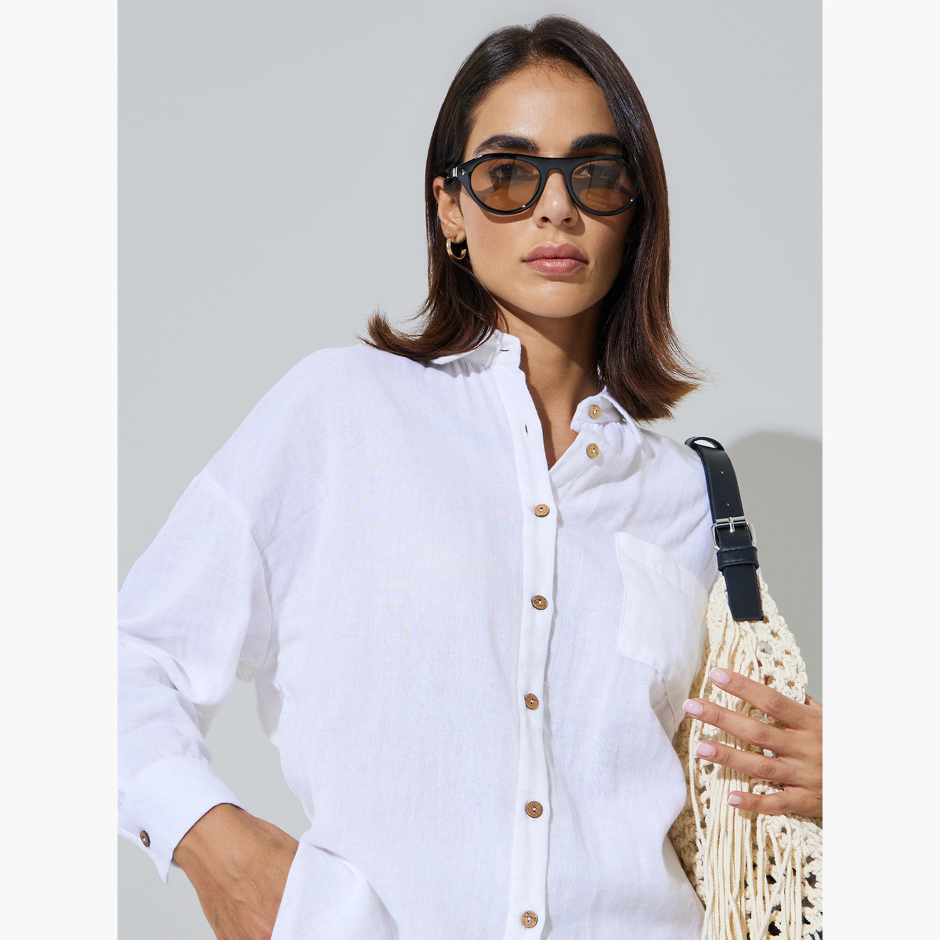 Styli White  Cotton Oversized Longline Shirt-women-clothing-shirtsandblouses-shirts-image-3