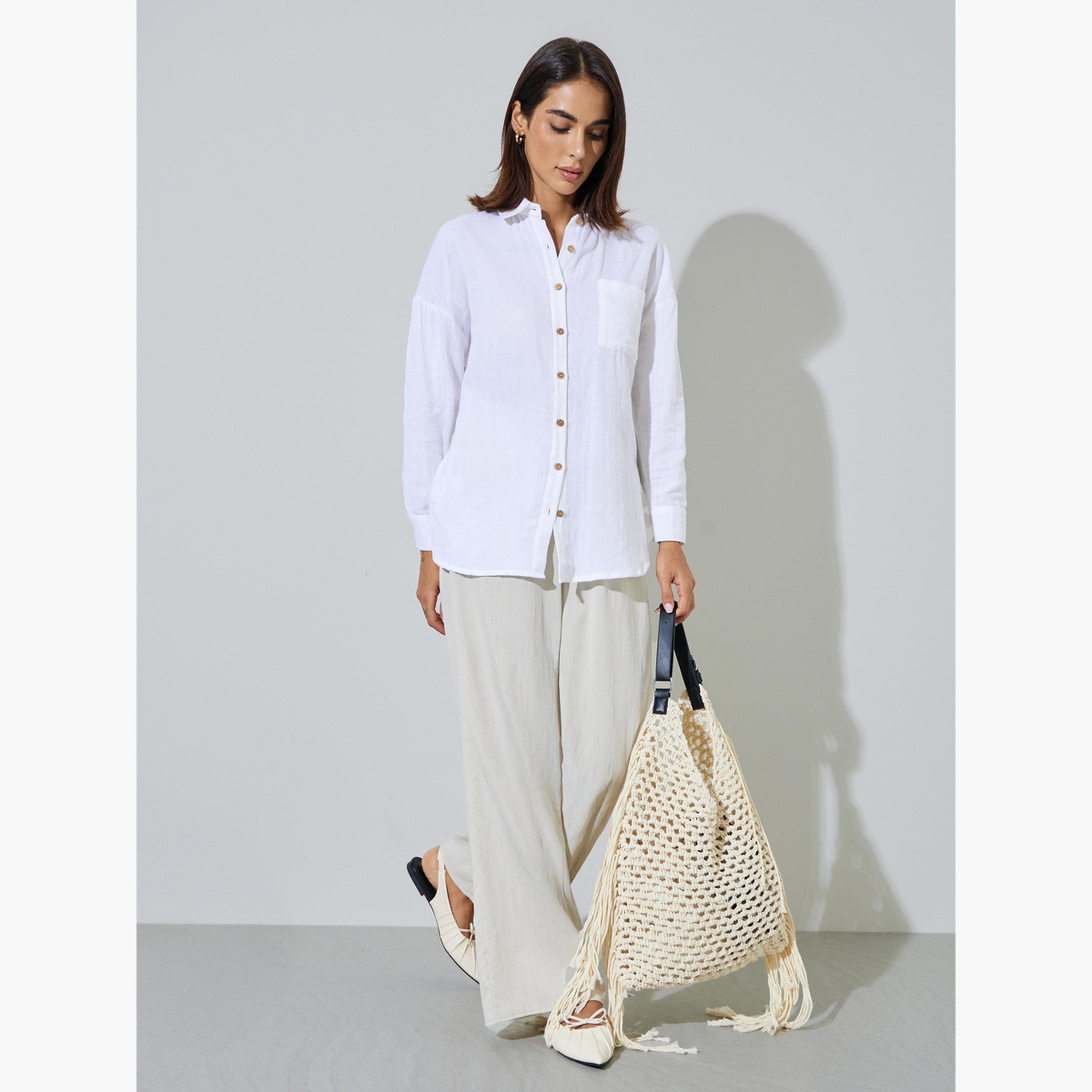 Styli White  Cotton Oversized Longline Shirt-women-clothing-shirtsandblouses-shirts-image-4