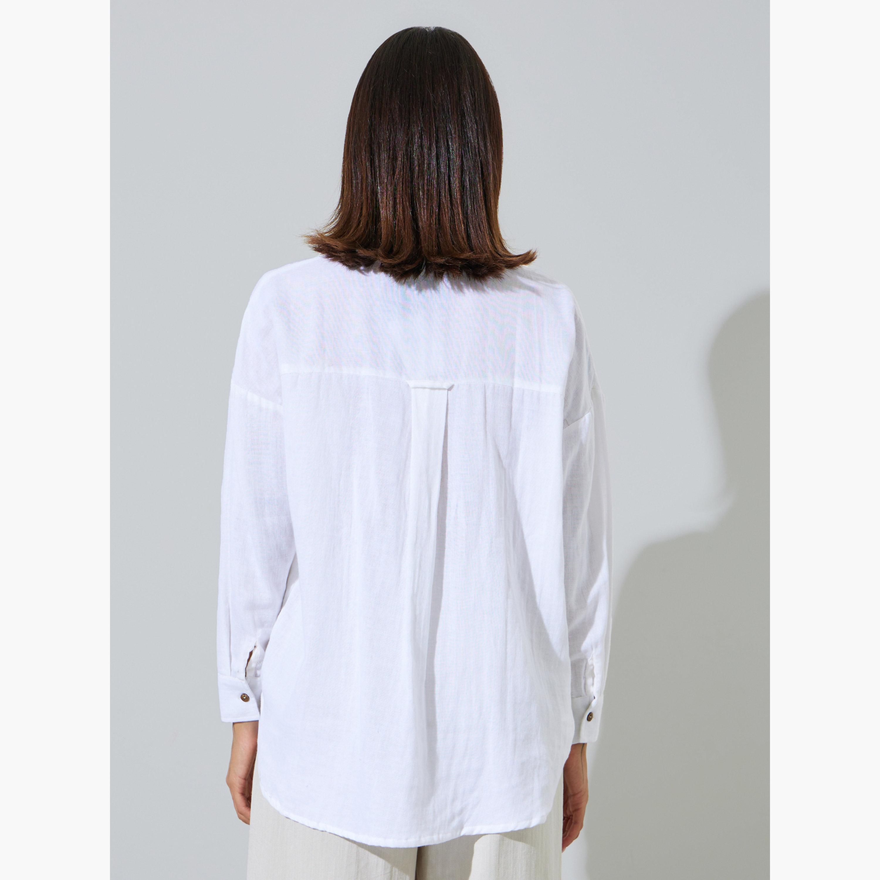 Styli White  Cotton Oversized Longline Shirt-women-clothing-shirtsandblouses-shirts-image-5
